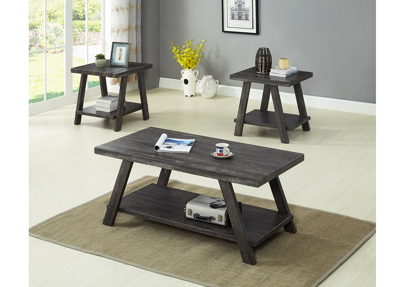 Grey 3 Piece Coffee & End Table Set,Global Trading