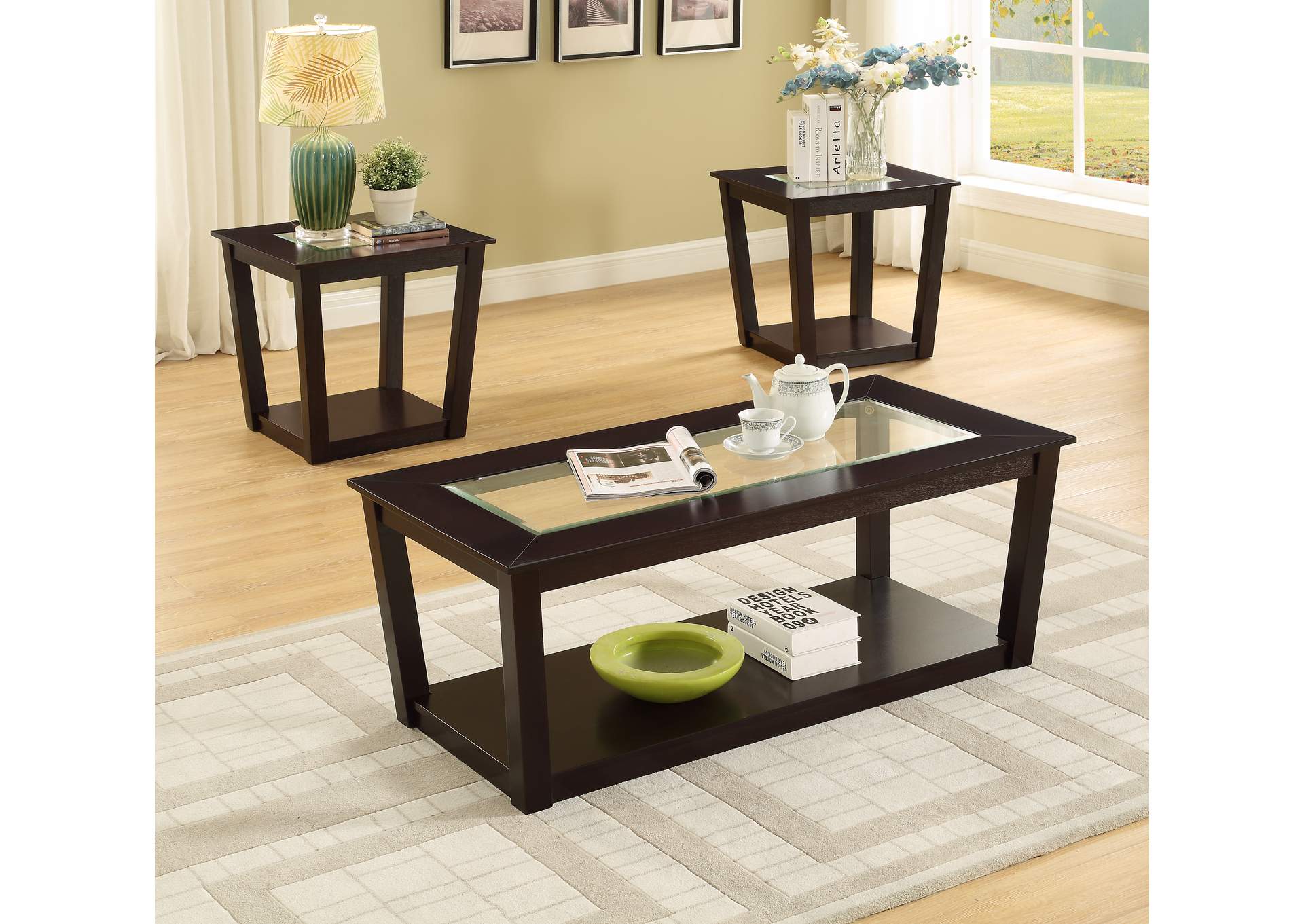 Brown 3 Piece Coffee & End Table Set,Global Trading