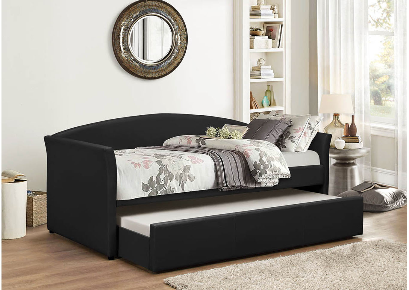 4420 Black Faux Leather Daybed With Trundle,Global Trading