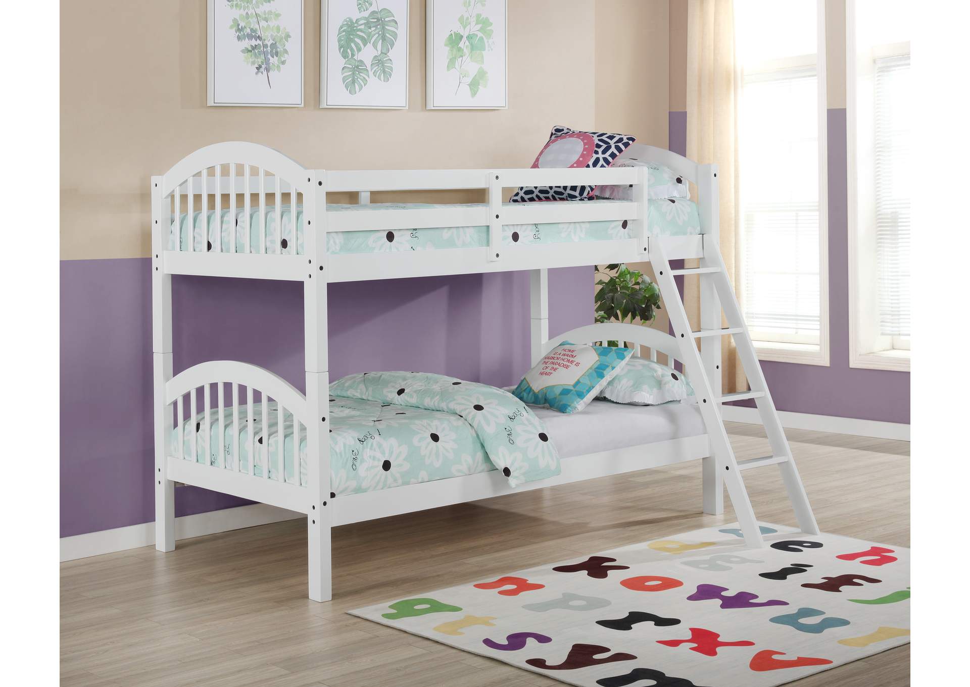 4472W White Twin - Twin Bunk Bed,Global Trading