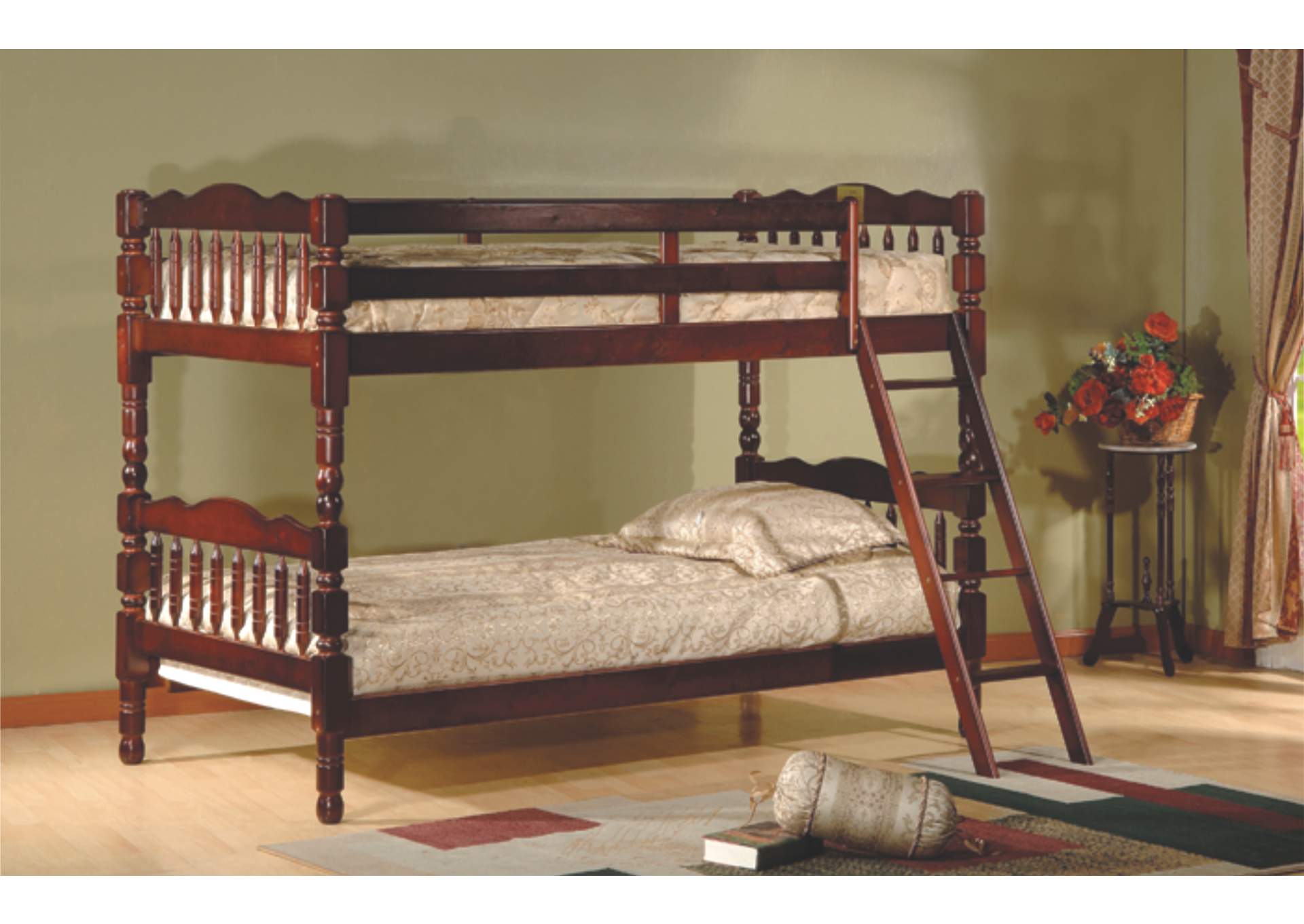 4473C 3 Inch Wooden Post Cherry Twin - Twin Convertible Bunk Bed,Global Trading