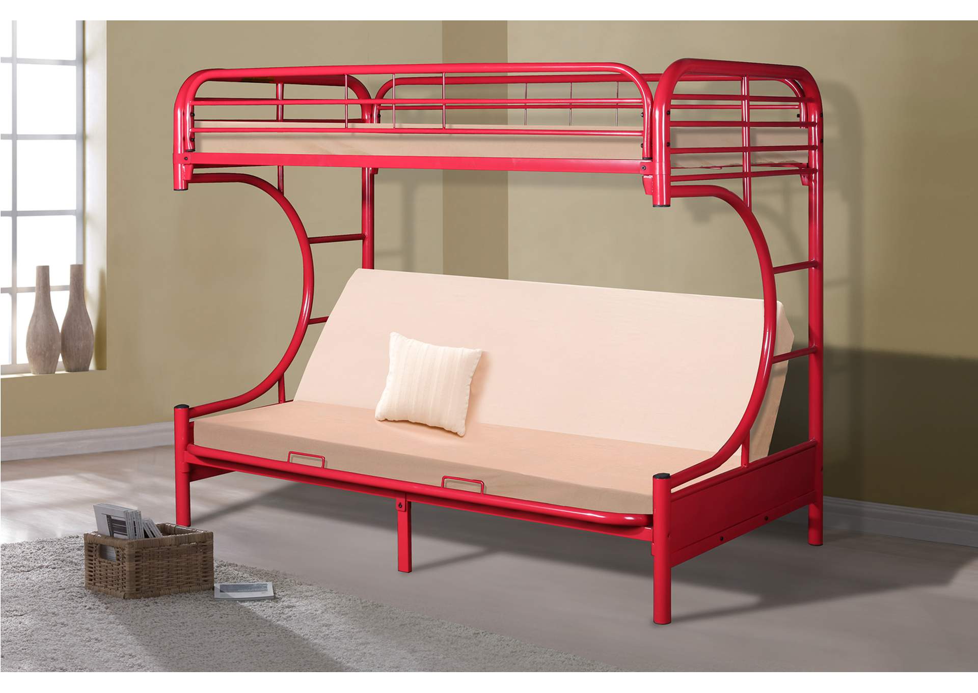 4480R C Shape Twin - Futon B - Bed Red,Global Trading
