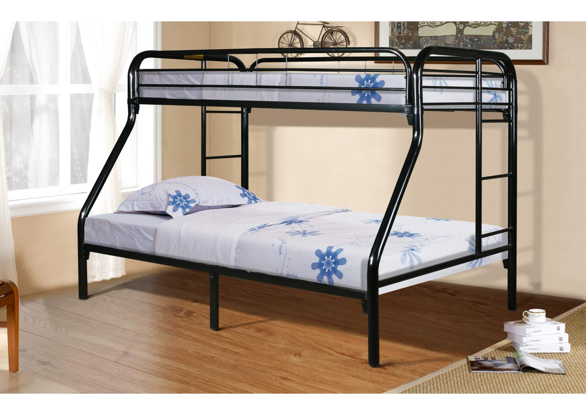 4482K 2" Twin - Full Bunk Bed Black,Global Trading