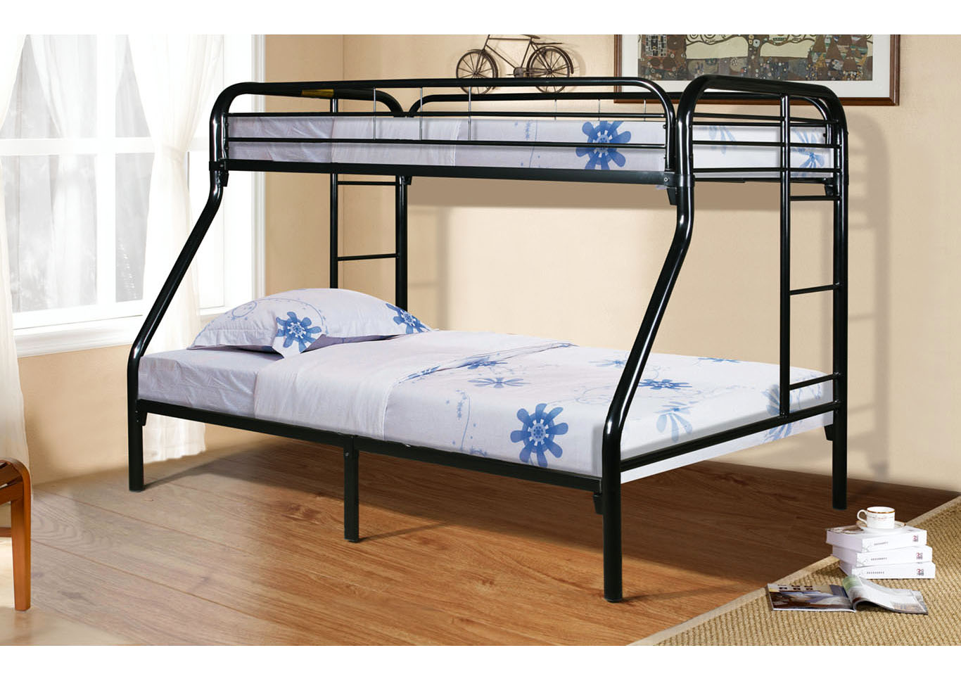 4482K 2" Twin - Full Bunk Bed Black,Global Trading