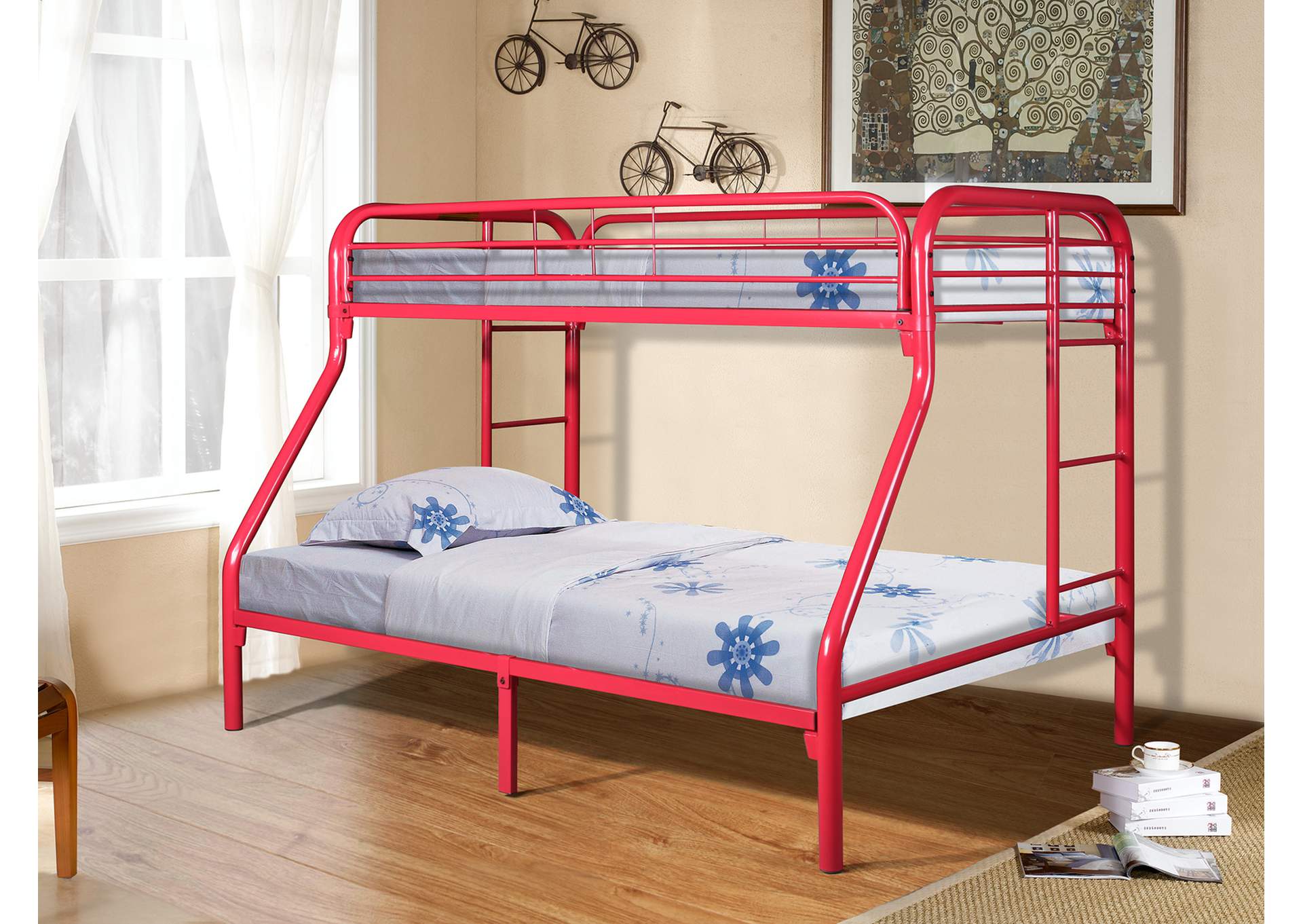 4482R 2" Twin - Full Bunk Bed Red,Global Trading