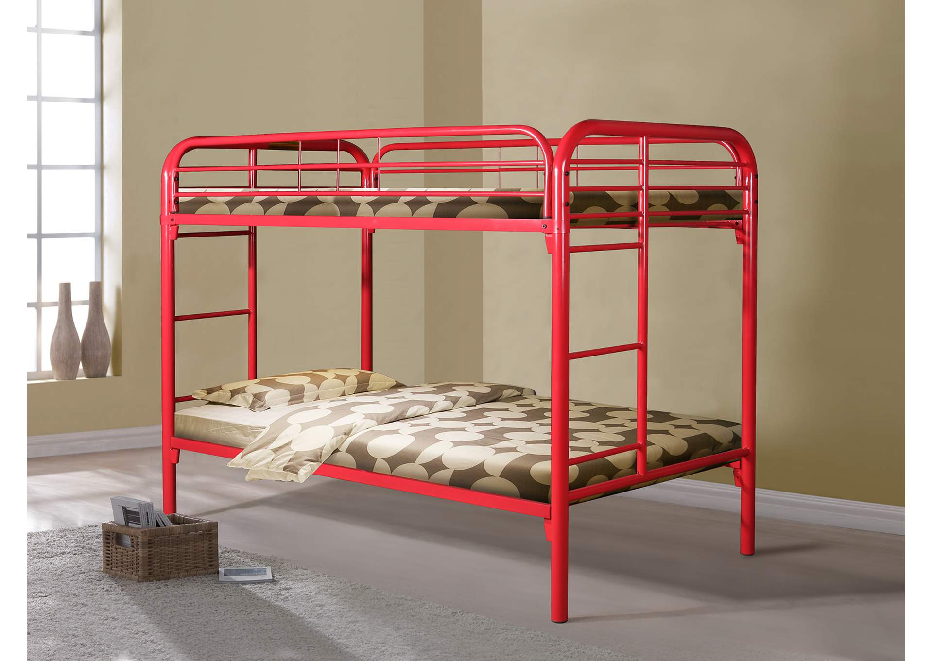 4484R Twin - Twin Bunk Bed Red,Global Trading