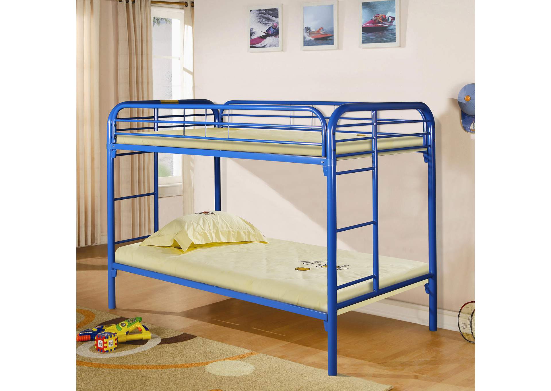 4484U Twin - Twin Bunk Bed Blue,Global Trading