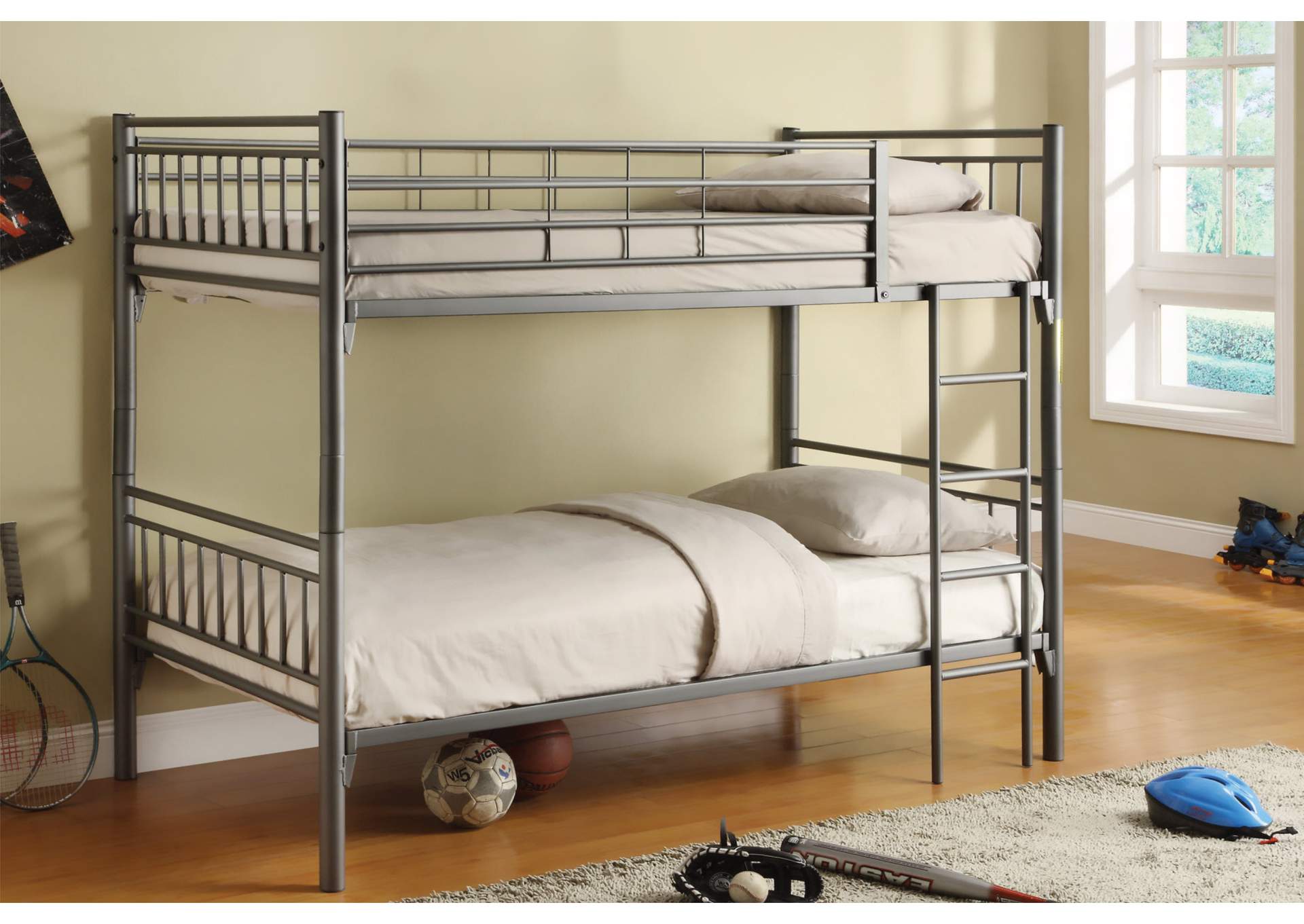 4494G Twin - Twin Bunk Bed Grey,Global Trading