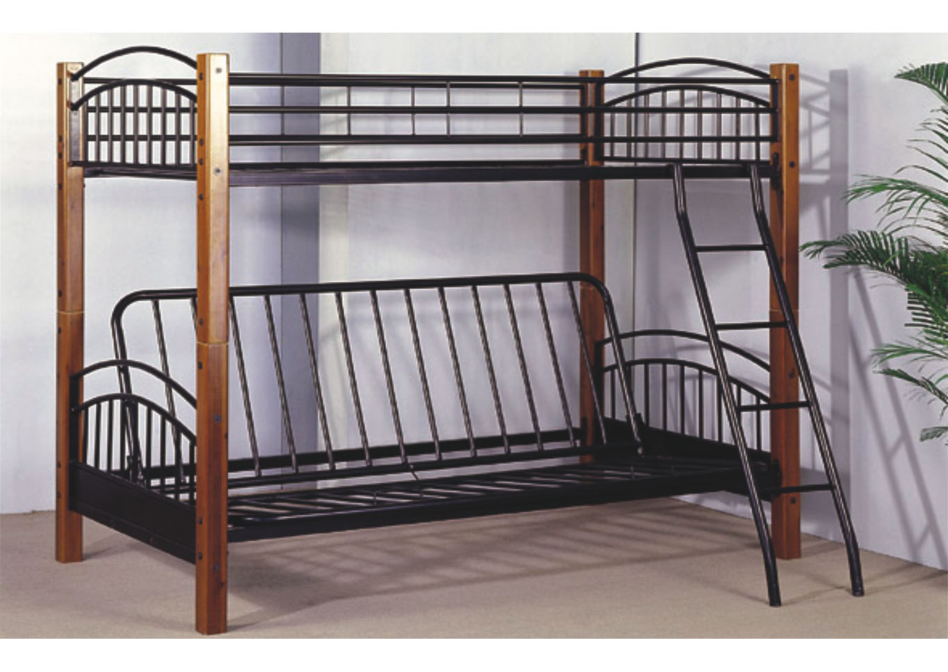 Brown Wood Metal Twin Futon Bunk Bed, Wood And Metal Bunk Beds