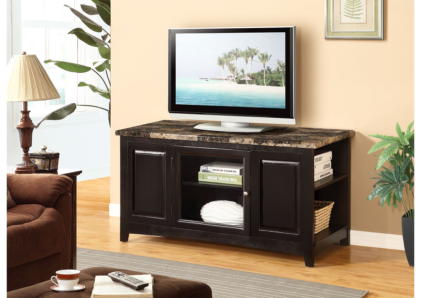Cappuccino Marble Top TV Stand - 62",Global Trading