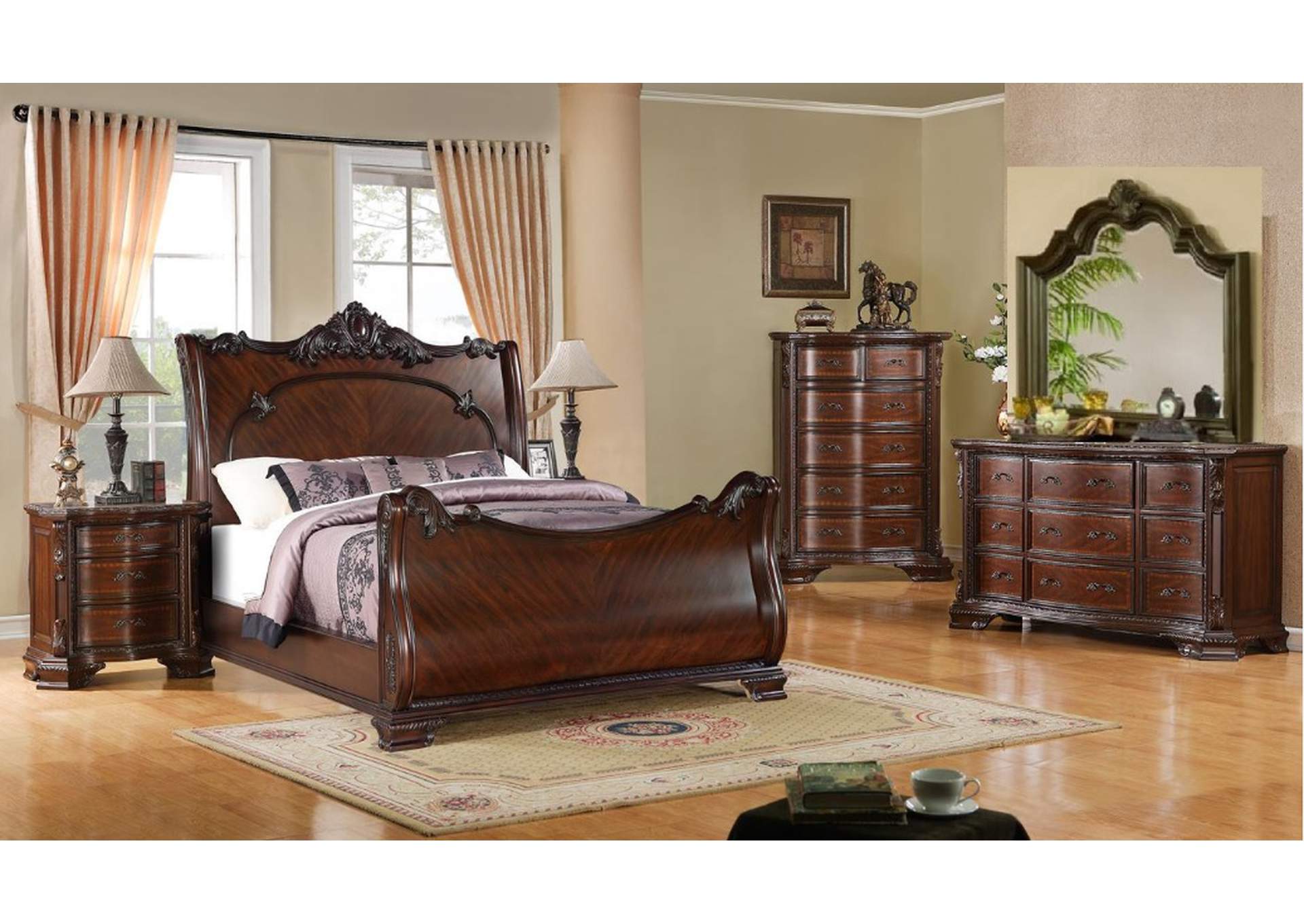 B031 6 Piece Bedroom Set In Rich Cherry K - D - M - 2N - C,Global Trading