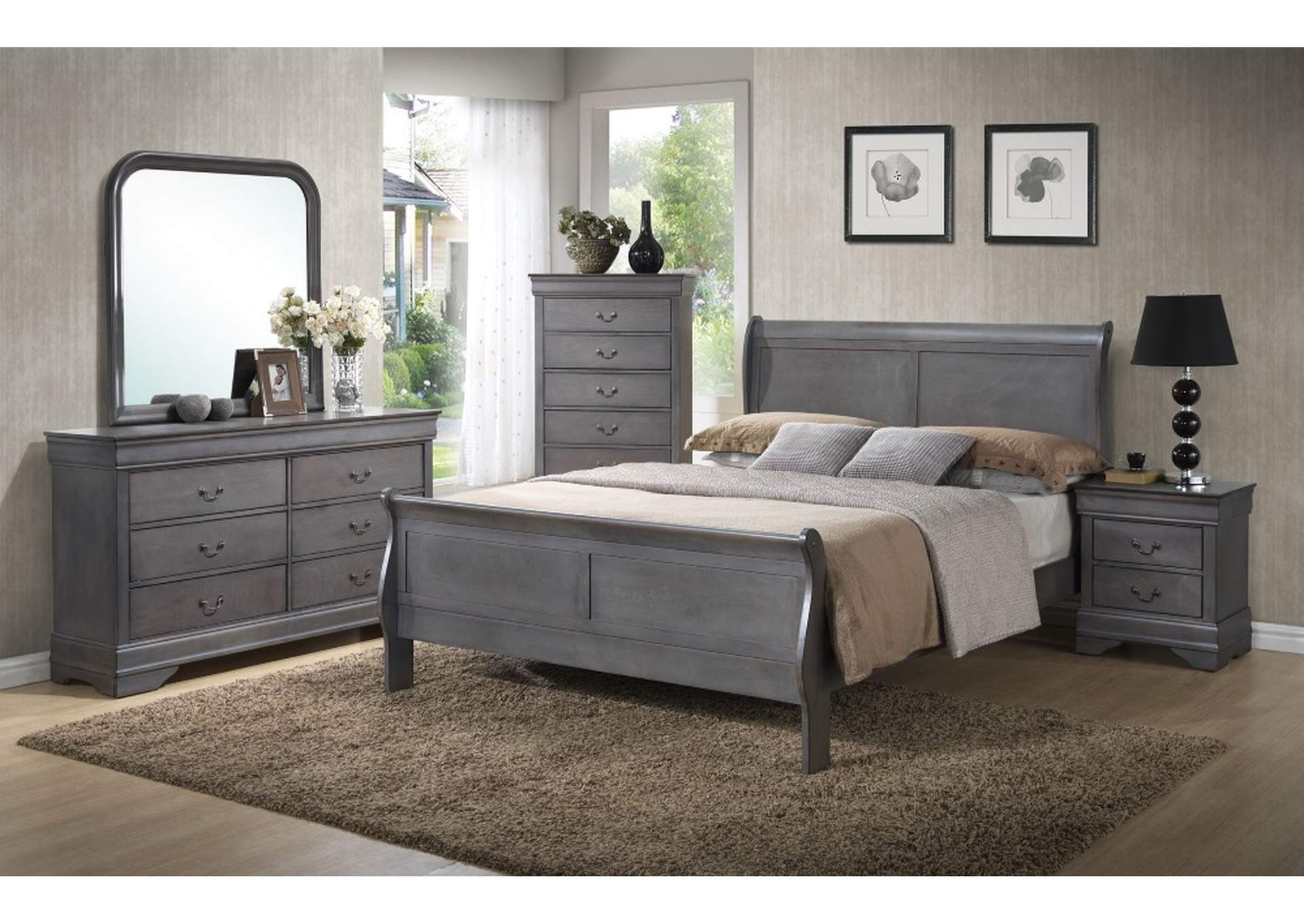 Louis Philippe Grey King Bed,Global Trading