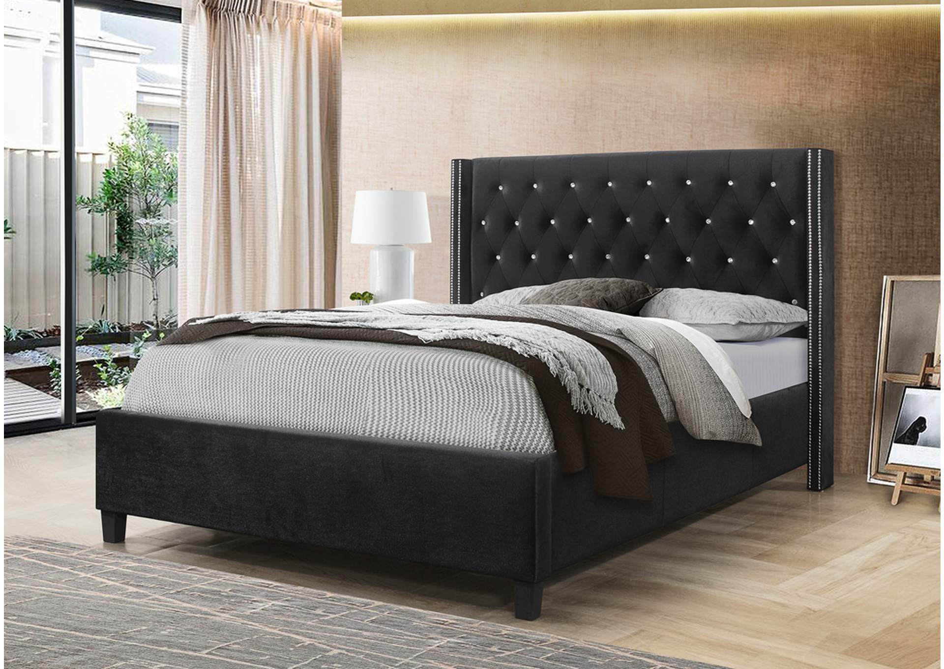 B625 Black Velvet Queen Bed,Global Trading