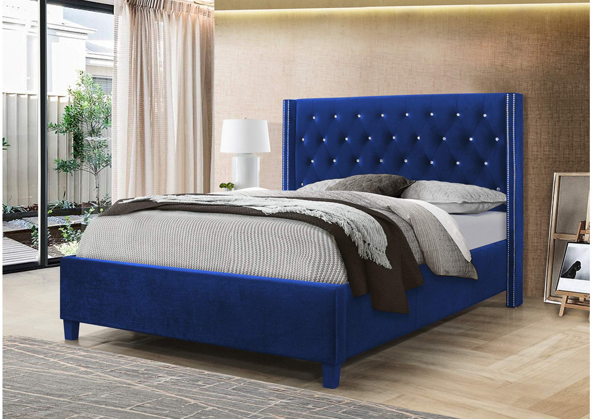 B626 Blue Velvet Queen Bed,Global Trading
