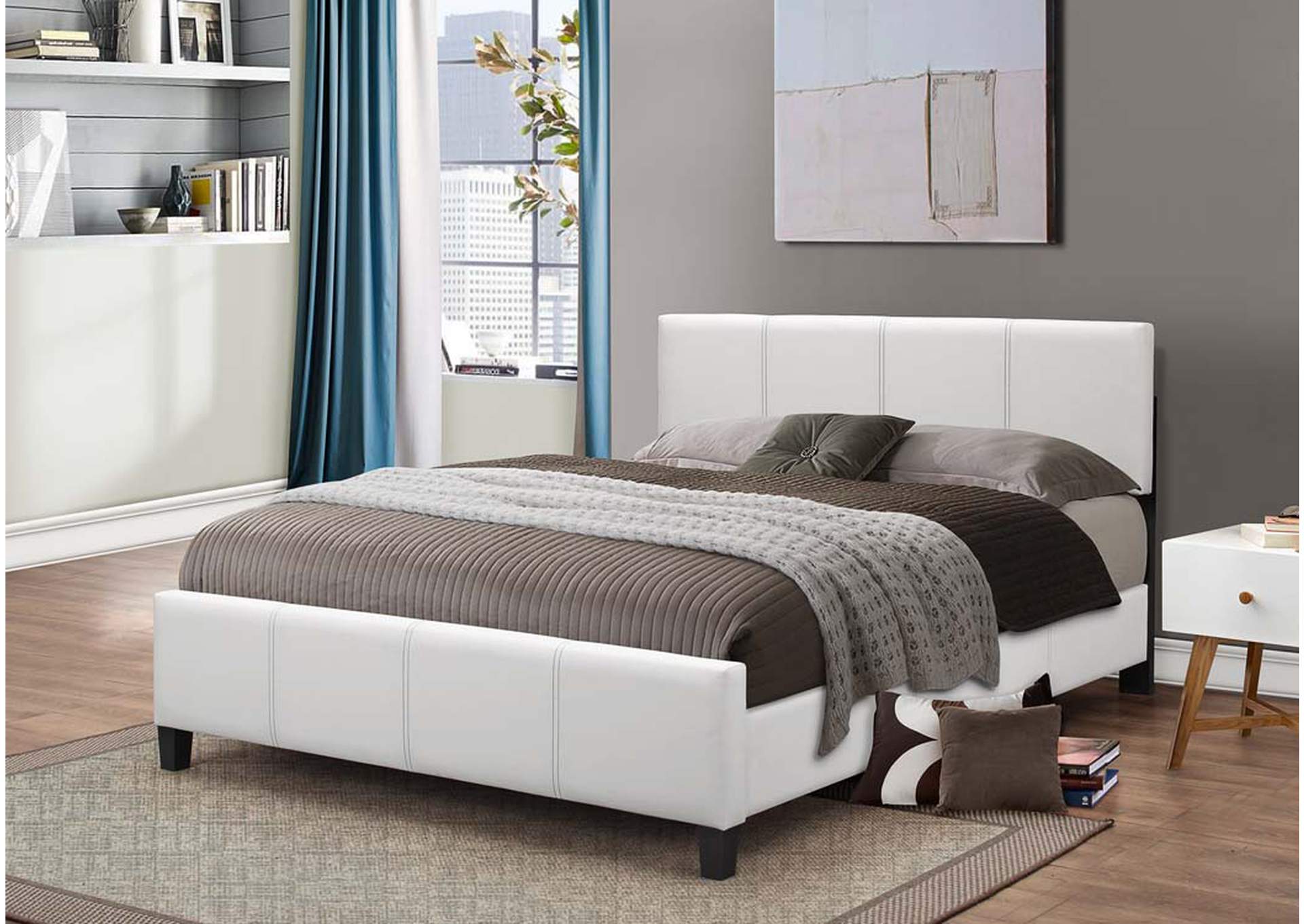 Jazzlyn White Upholstered PU Twin Bed,Global Trading