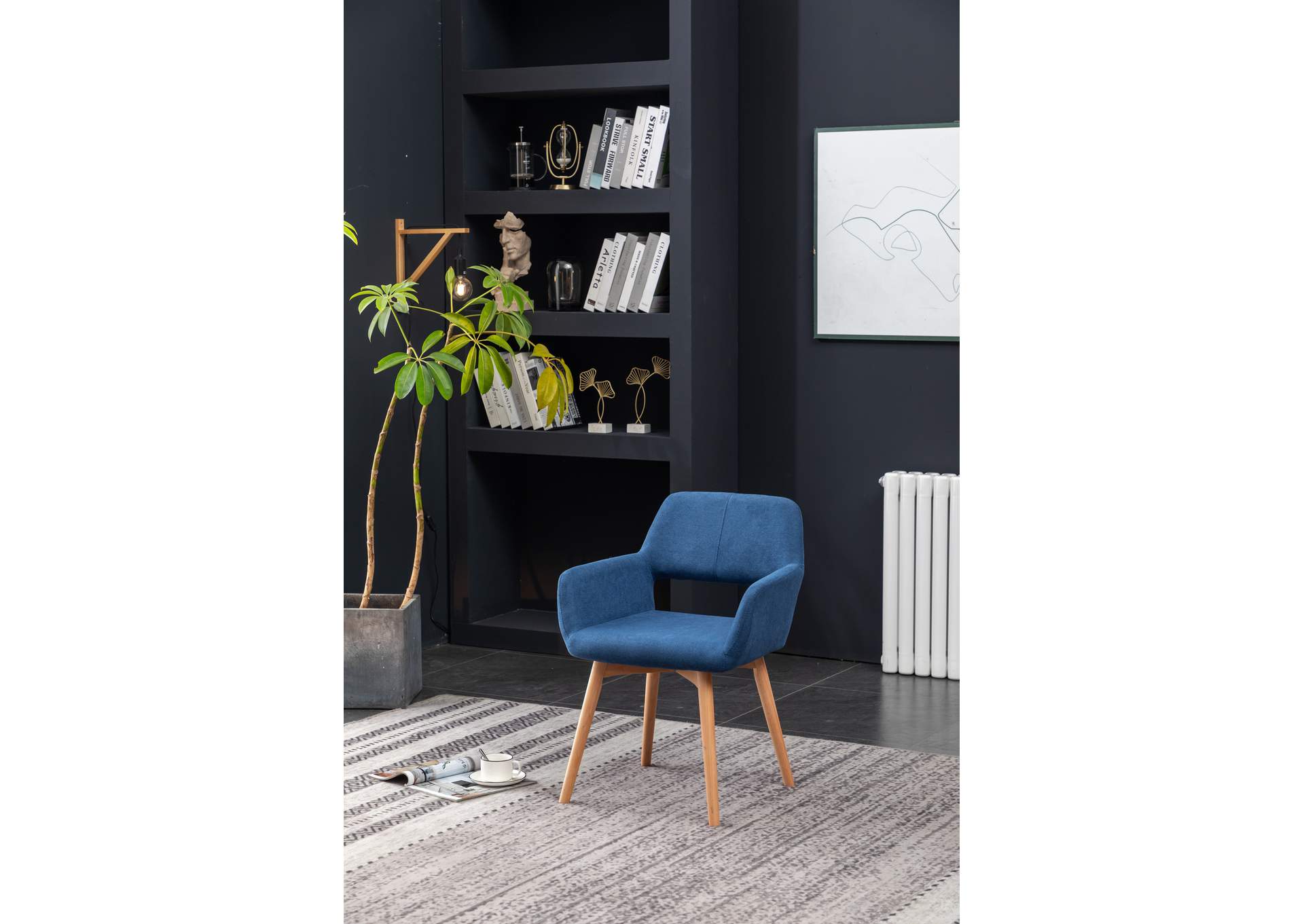 C007U Blue Velvet Accent Chair 2-In-1Box,Global Trading