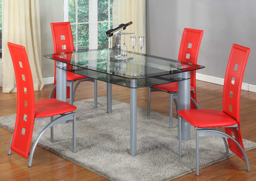 Red Rectangular Glass Top Dining Table, Red Dining Table And Chairs