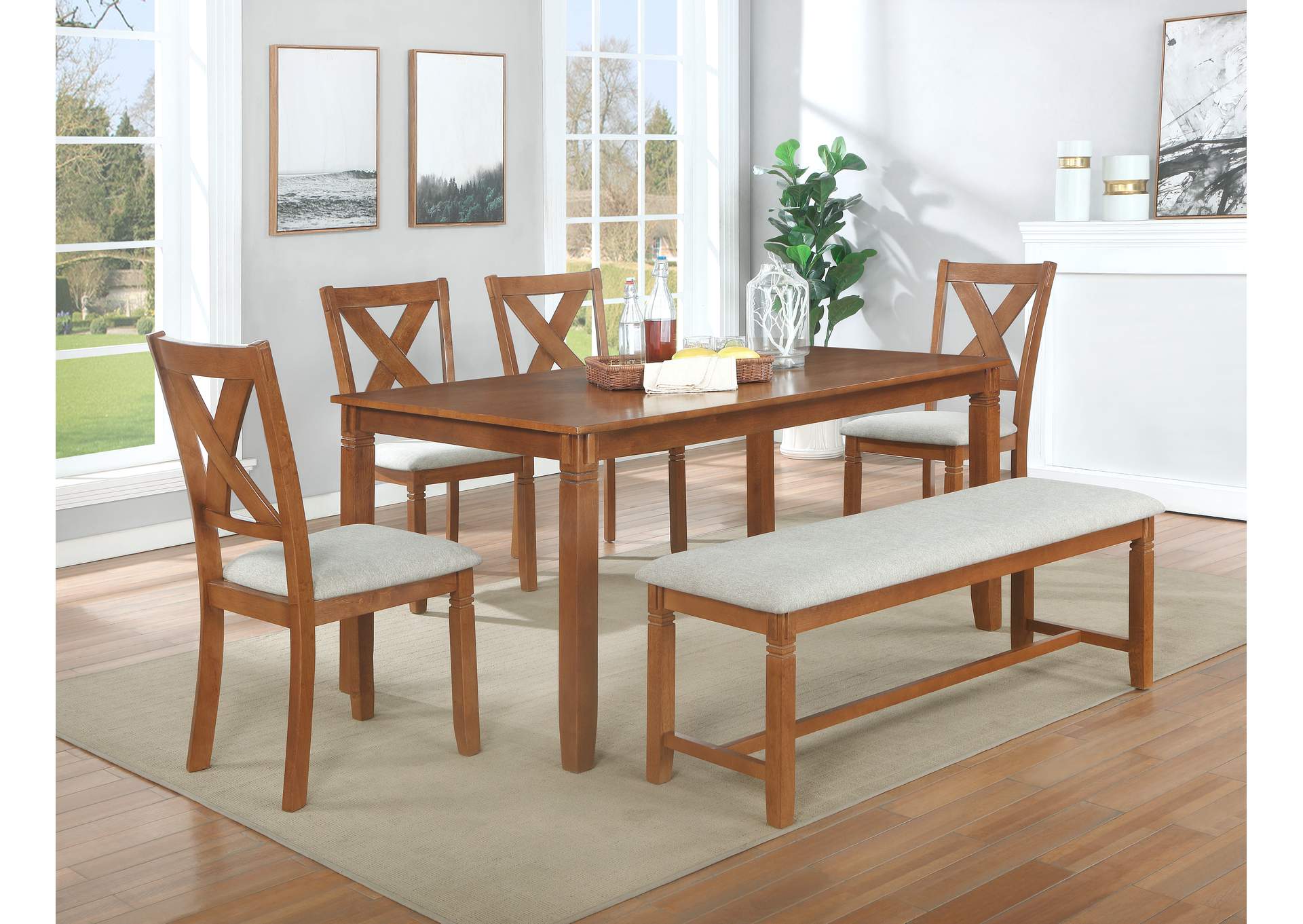 D3339 - 6 In 1 6 Piece Oak Dining Set 6 In 1,Global Trading