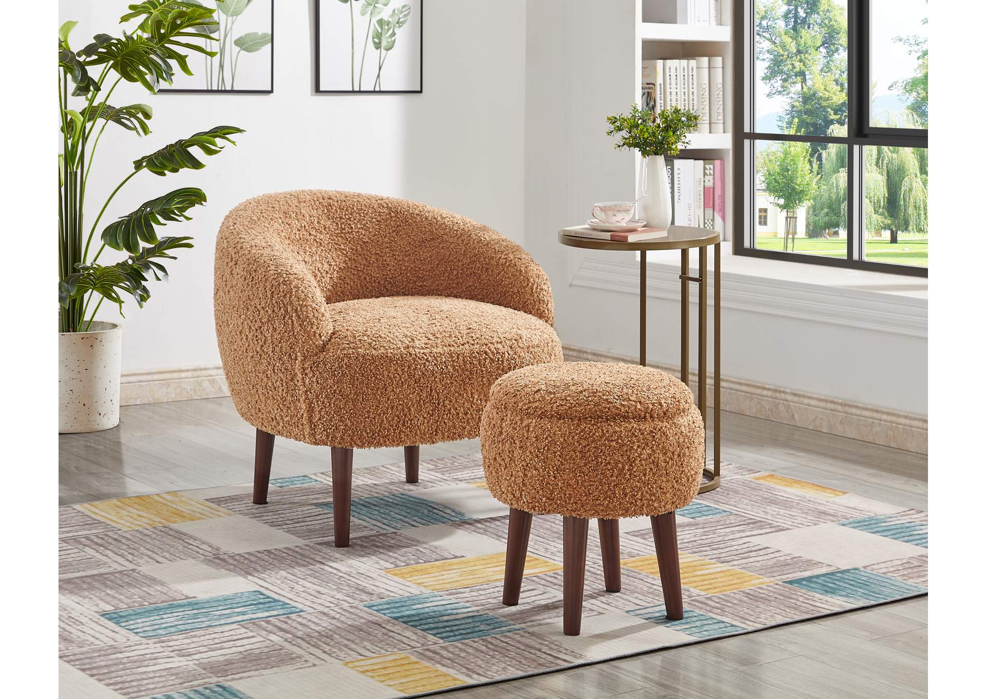 Eac0002 Light Brown Accent Chair With Ottoman,Global Trading