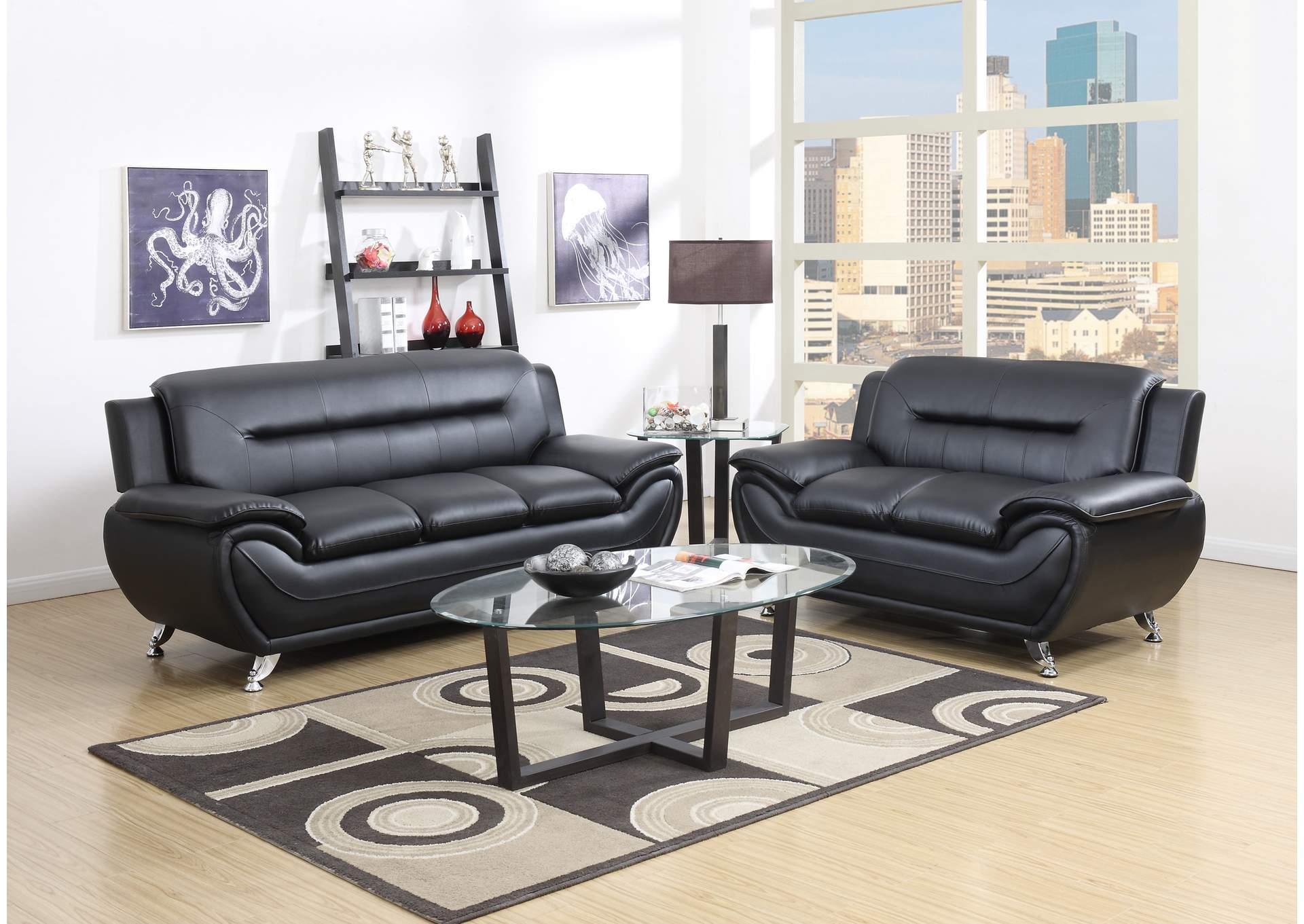 U2701 Black Faux Leather Sofa,Global Trading