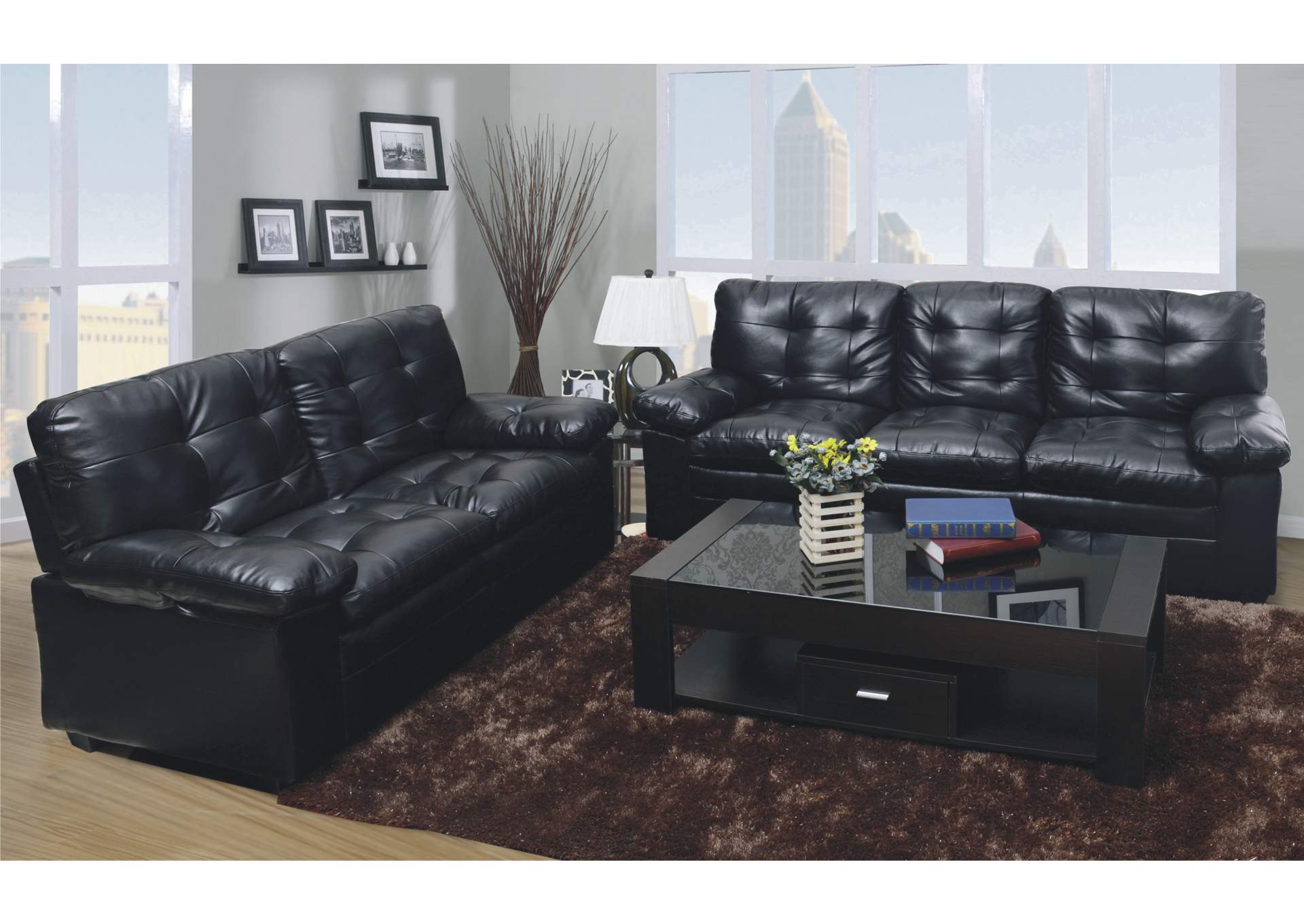 Black Pu Leather Sofa & Loveseat,Global Trading