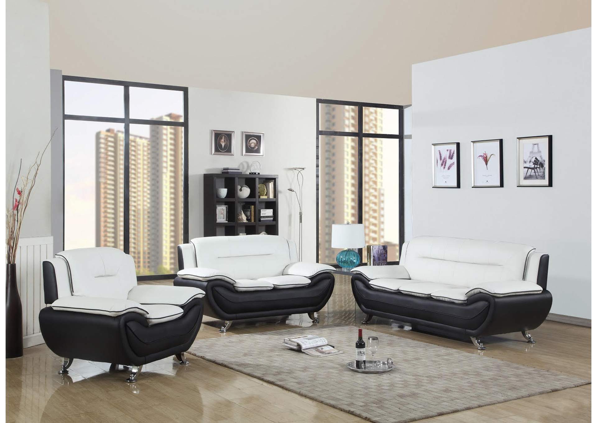 U2706 White On Black Sofa And Loveseat,Global Trading