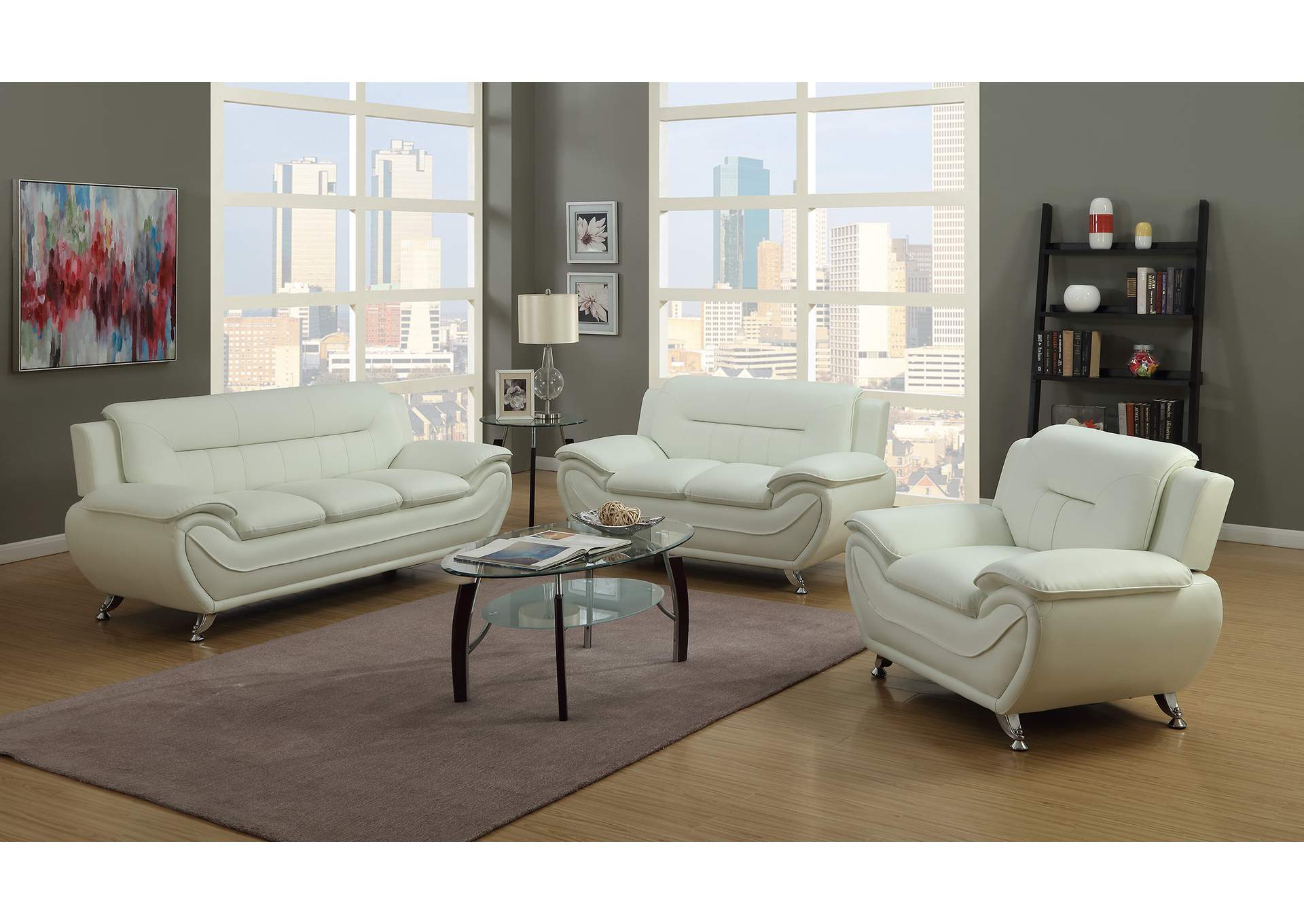 U2707 White Sofa, Loveseat, Chair,Global Trading