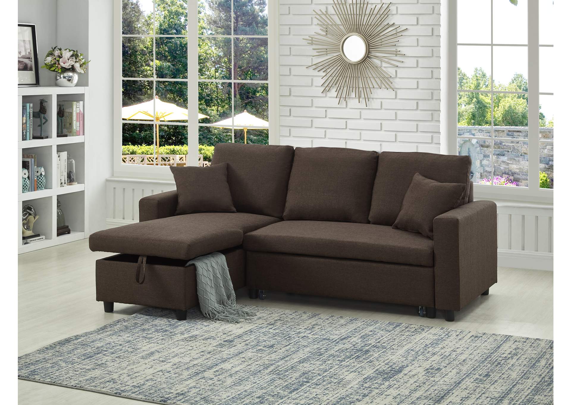 Brown Linen Corner Reversible Sofa Set W/ Tho Pillows,Global Trading