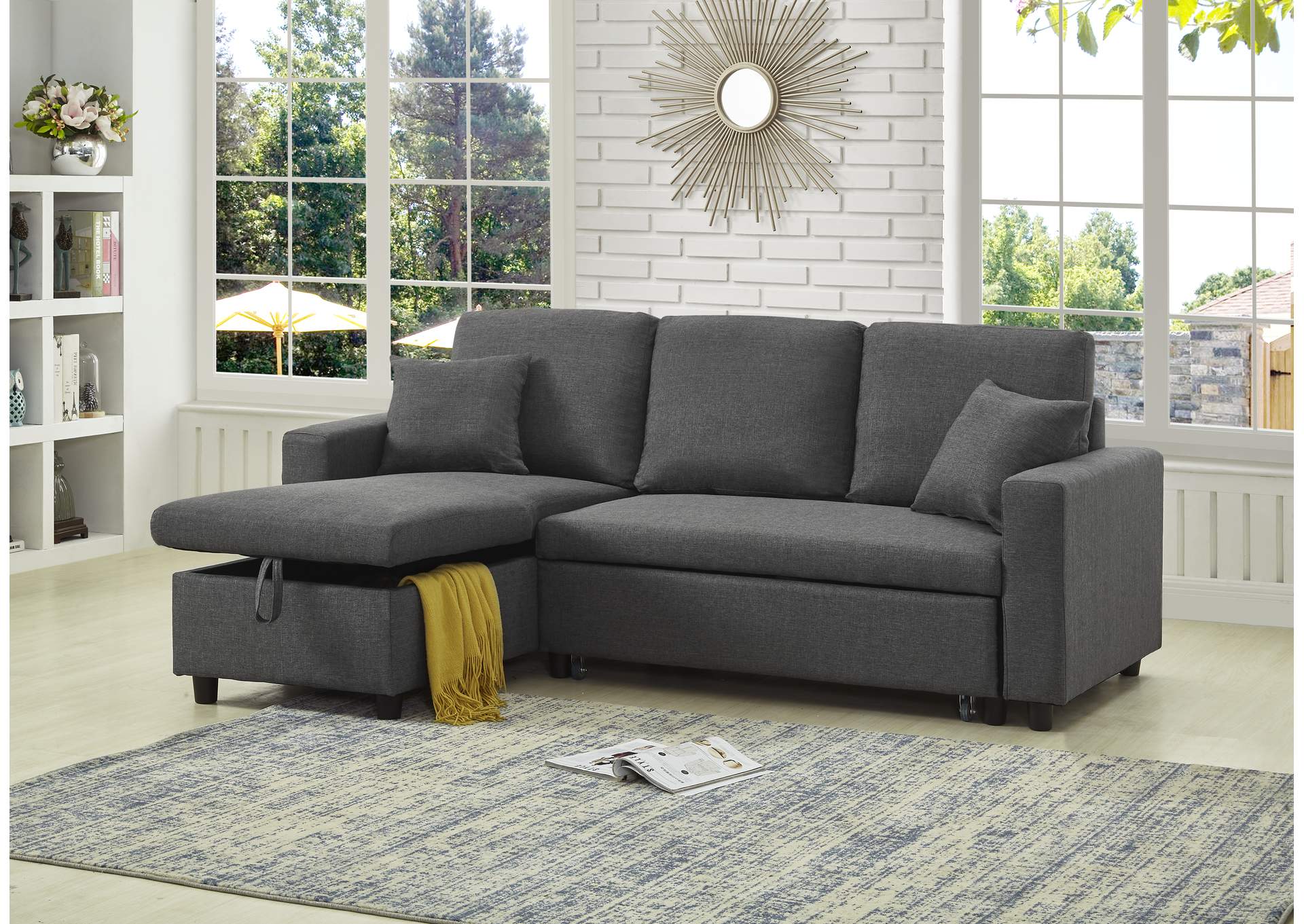 Grey Linen Corner Reversible Sofa Set W/ Tho Pillows,Global Trading