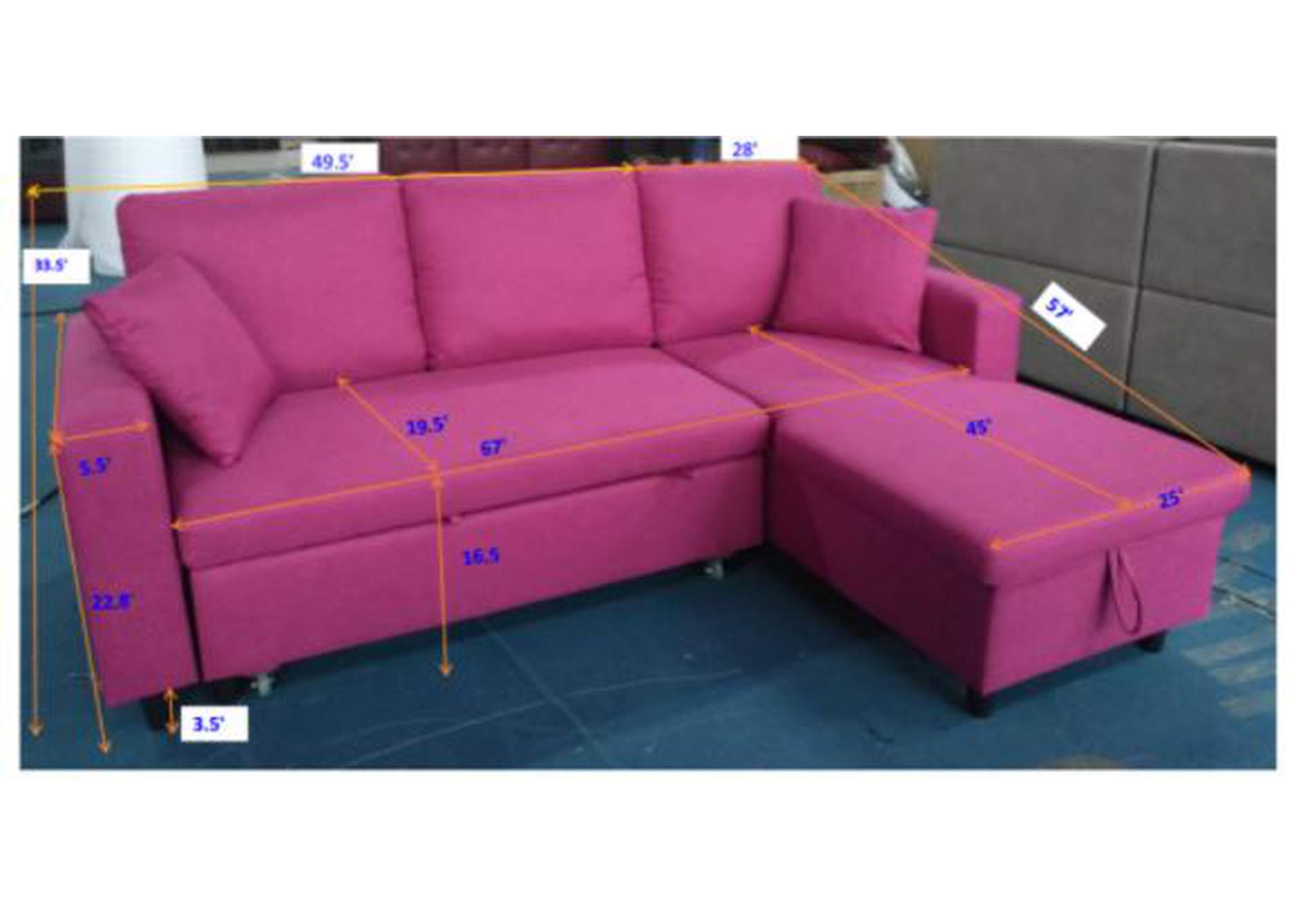 Grey Linen Corner Reversible Sofa Set W/ Tho Pillows,Global Trading