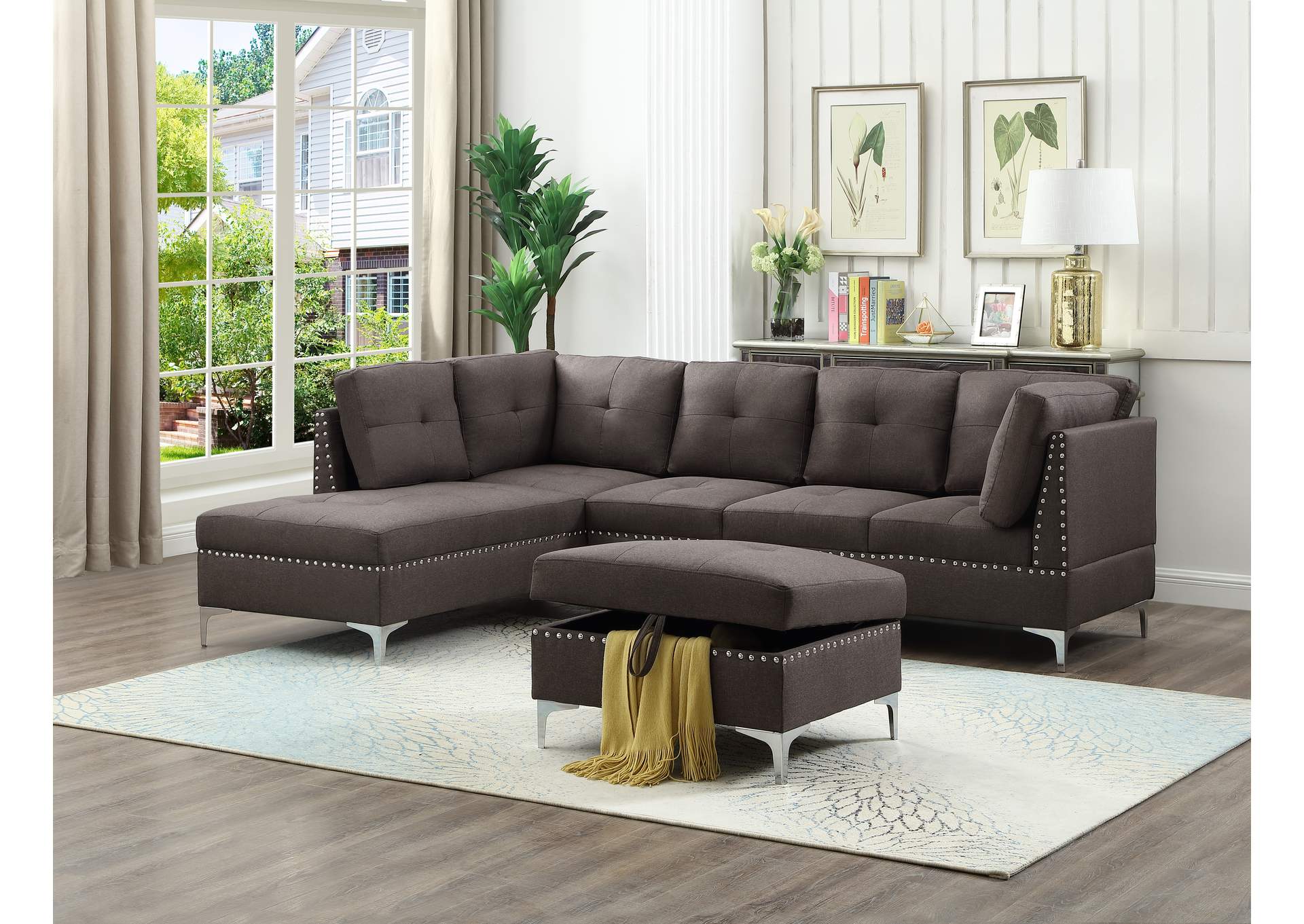 U5033 Brown Sectional Chaise,Global Trading