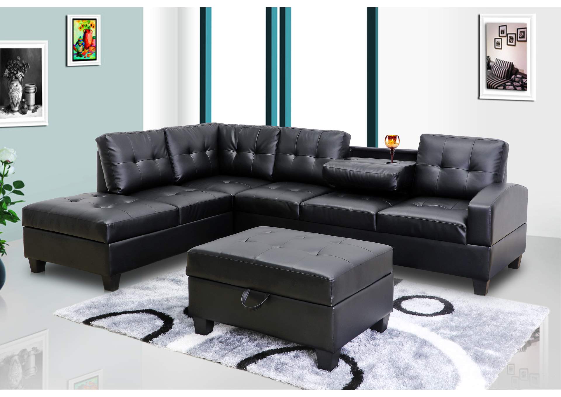 U5400 Black Sectional Sofa,Global Trading
