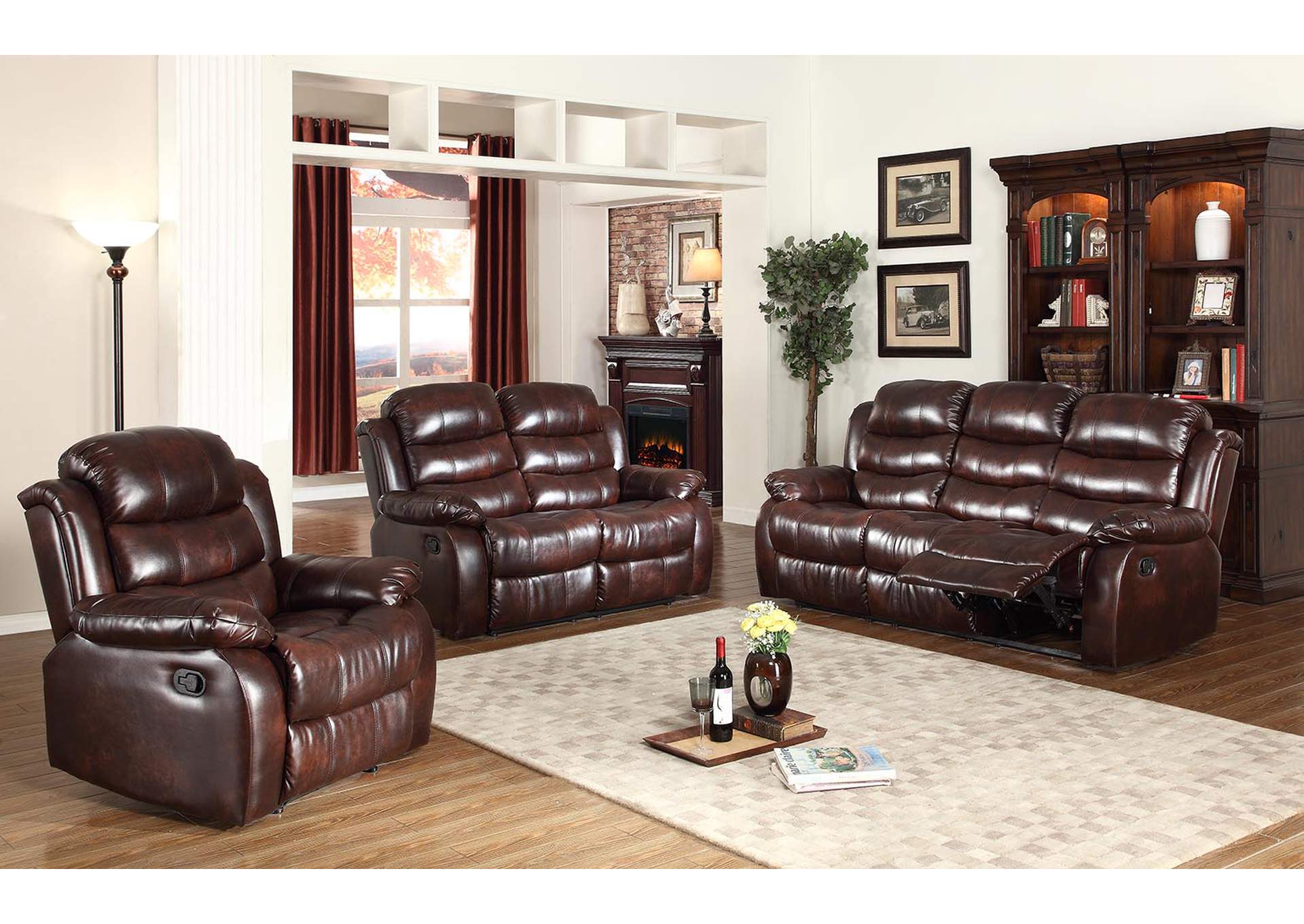 U9500 Brown Faux Leather Recliner,Global Trading