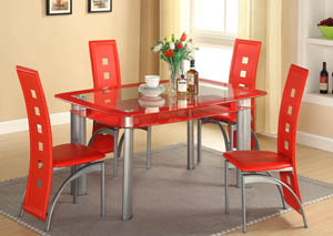 10MM Red Edge Tempered Glass-Top Dinette Set w/Red Chair (Set of 5)