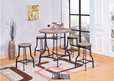 Brown 5 Piece Dining Table Set w/ 4 Stools