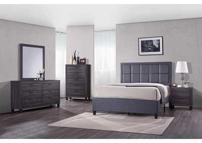 Blue Grey Panel Queen 5 Piece Bedroom Set W/ Nightstand, Chest, Dresser & Mirror