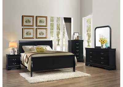 Black Sleigh Queen 5 Piece Bedroom Set W/ Nightstand, Chest, Dresser & Mirror
