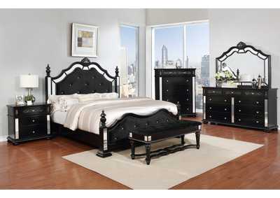 Black Panel Queen 6 Piece Bedroom Set W/ 2 Nightstand, Chest, Dresser & Mirror