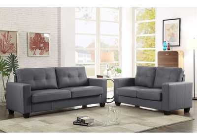 Grey Contemporary Leather Sofa & Loveseat