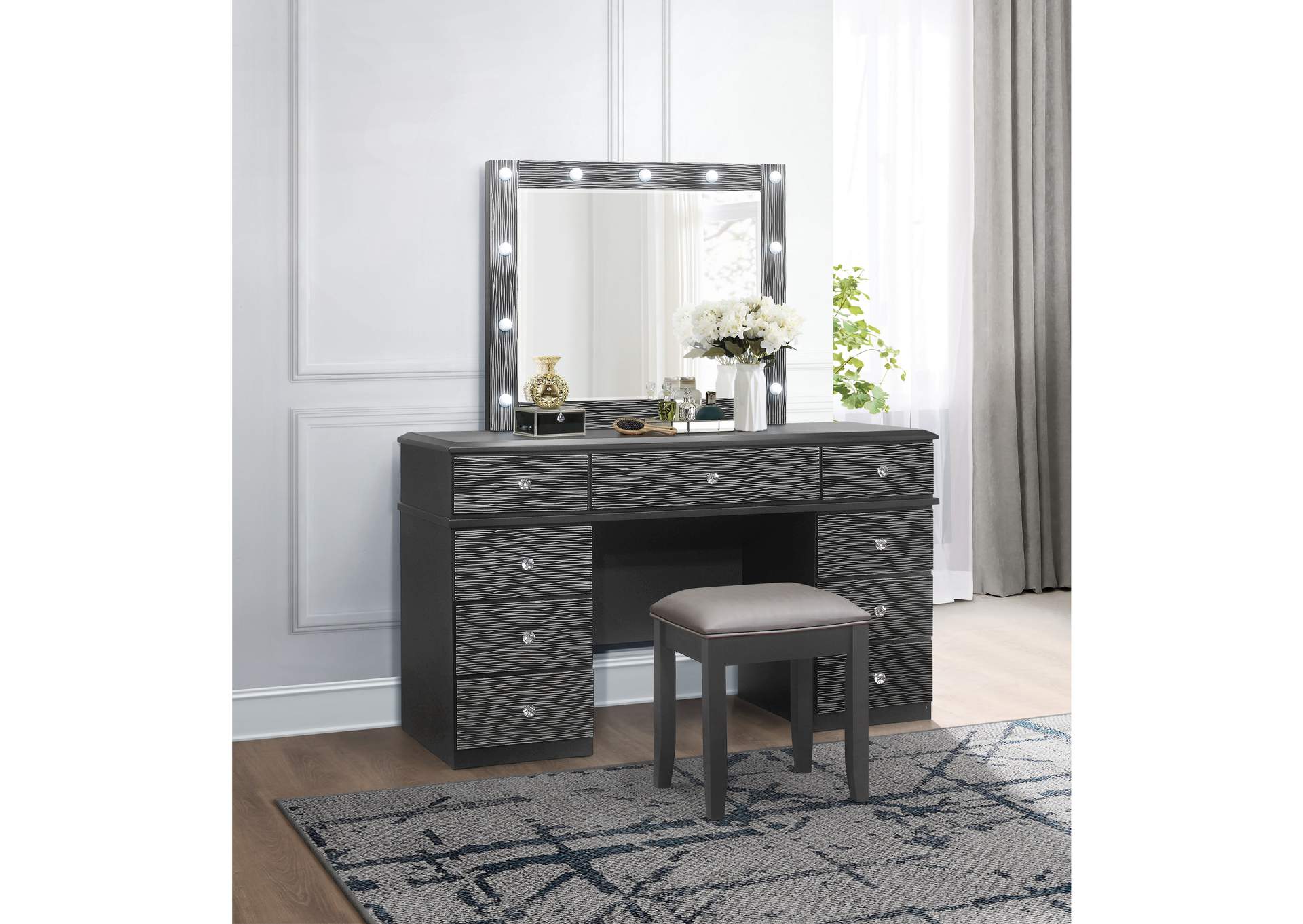 Addison Grey Vanity Set with Stool and Mirror,Global Furniture USA