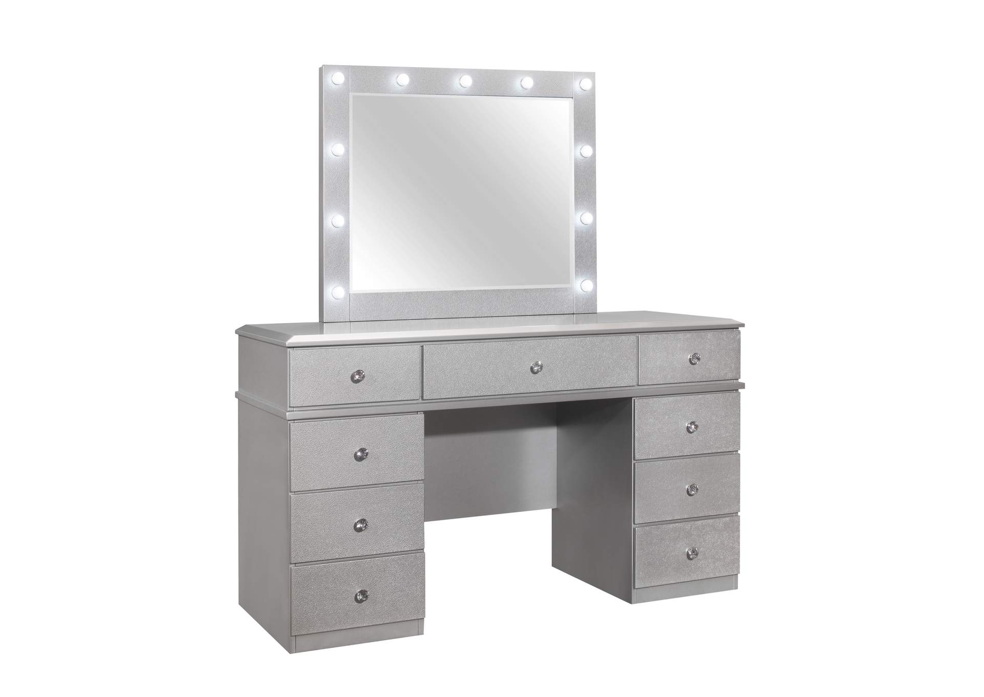 Silver Vanity Set With Stool And Mirror, Silver Vanity Mirror Set