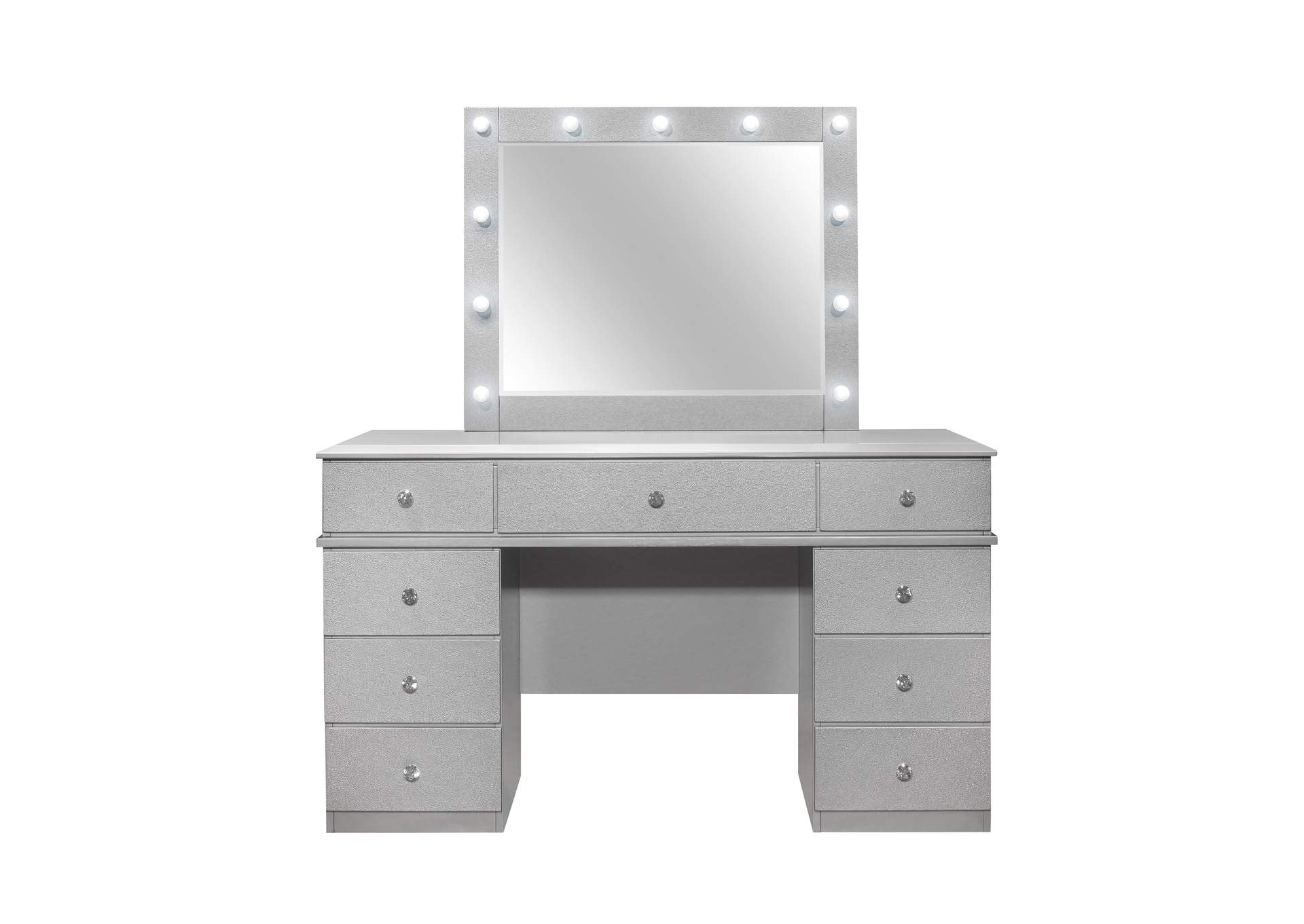 Amina Silver Vanity Set with Stool and Mirror,Global Furniture USA