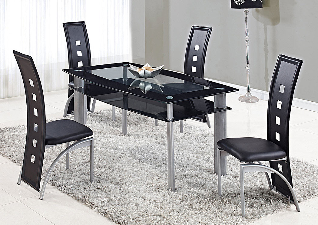 Black/Silver Dining Table w/4 Chair,Global Furniture USA