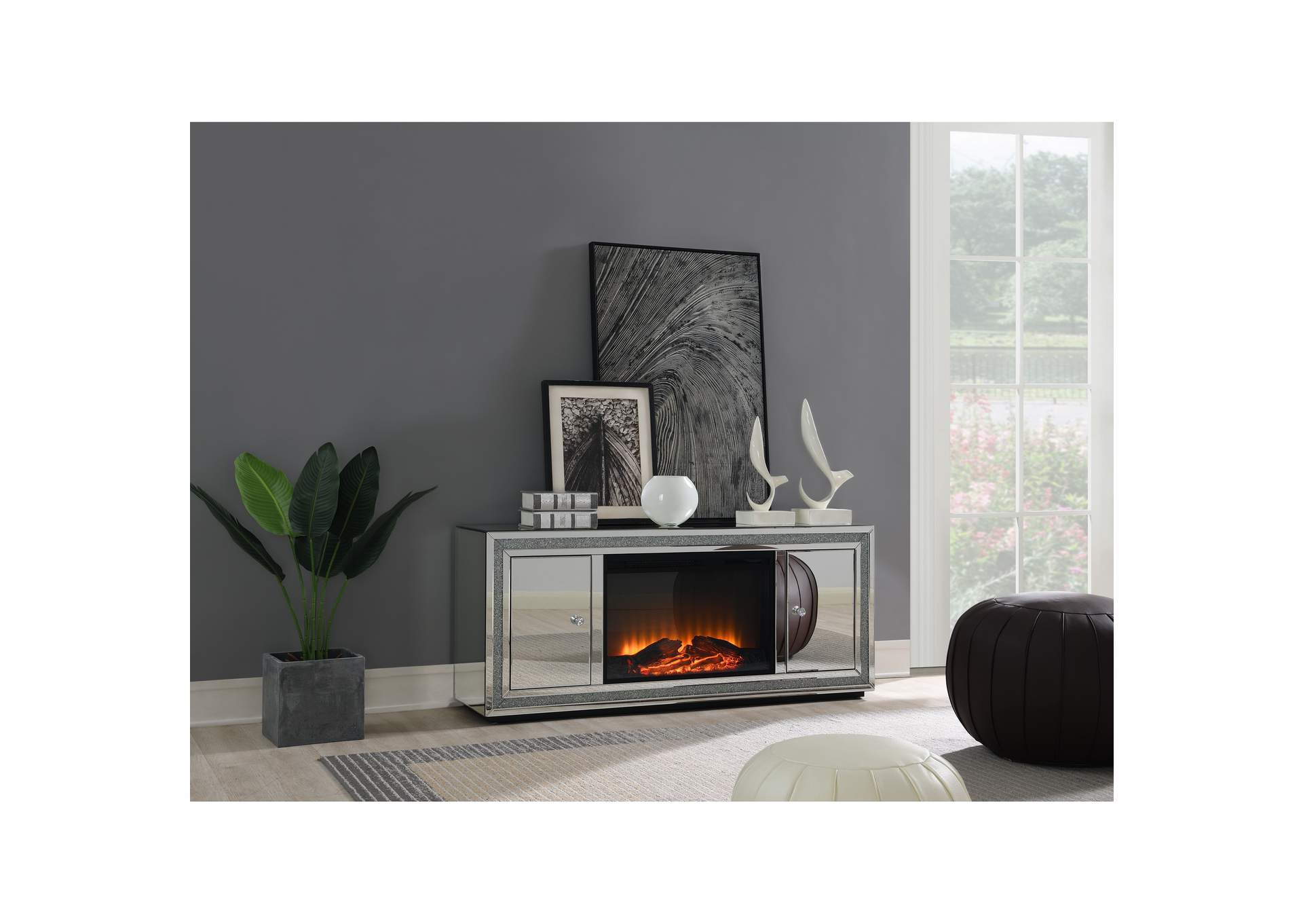 Mirrored Glam Fireplace TV Stand,Global Furniture USA