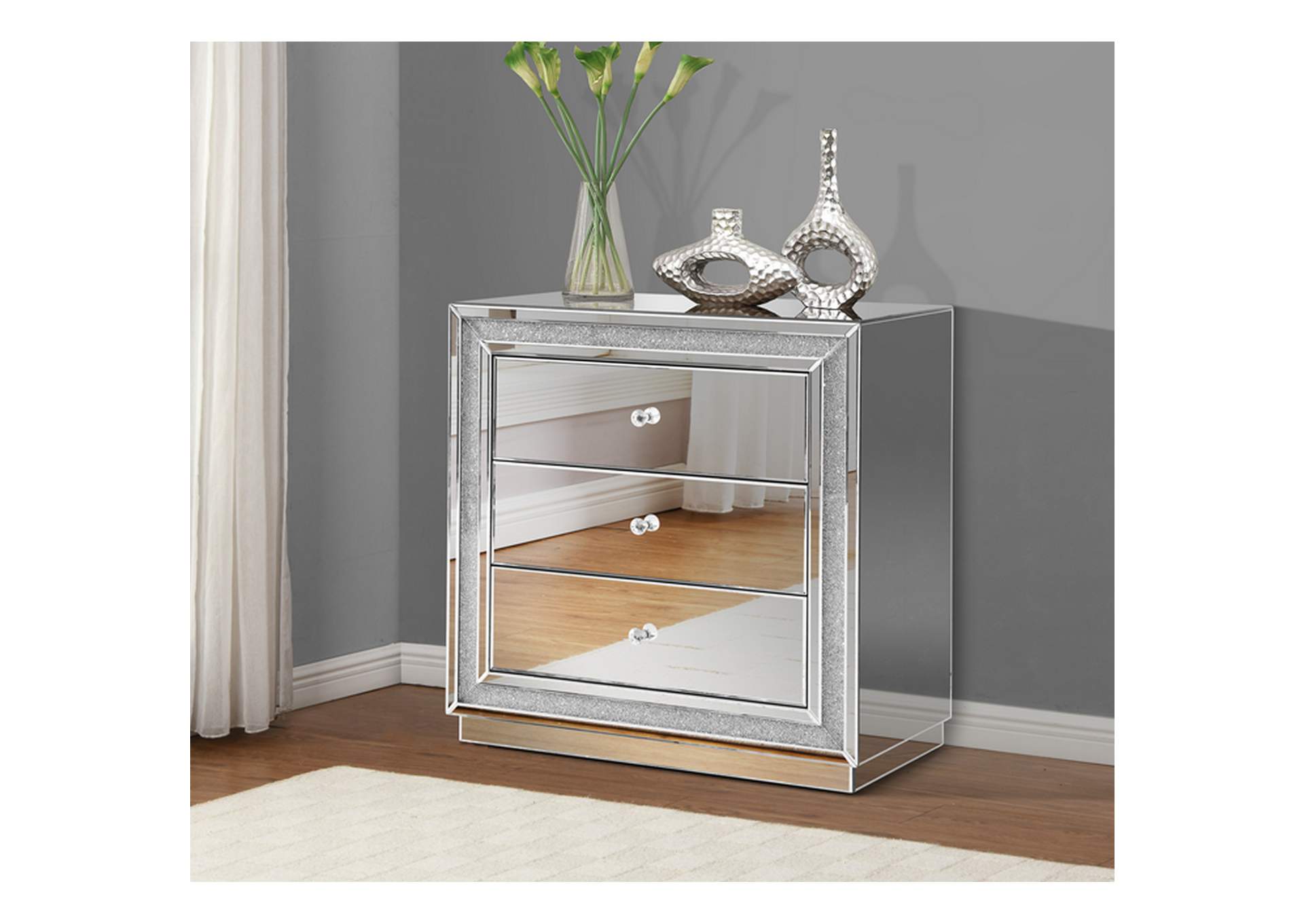 Mirrored Large 3 Drawer Side Table,Global Furniture USA