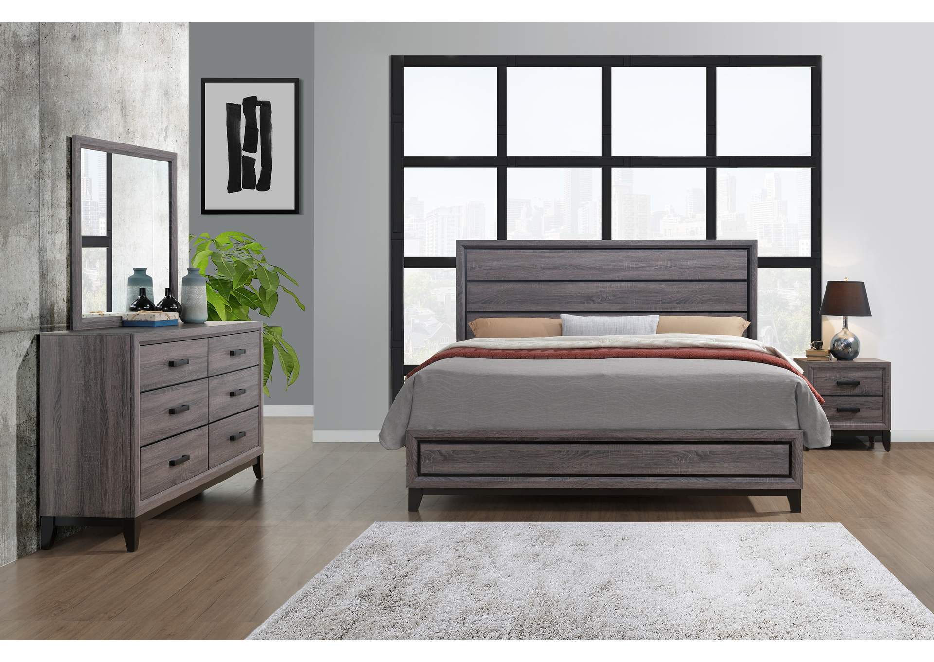 Grey Kate Foil King Bed,Global Furniture USA