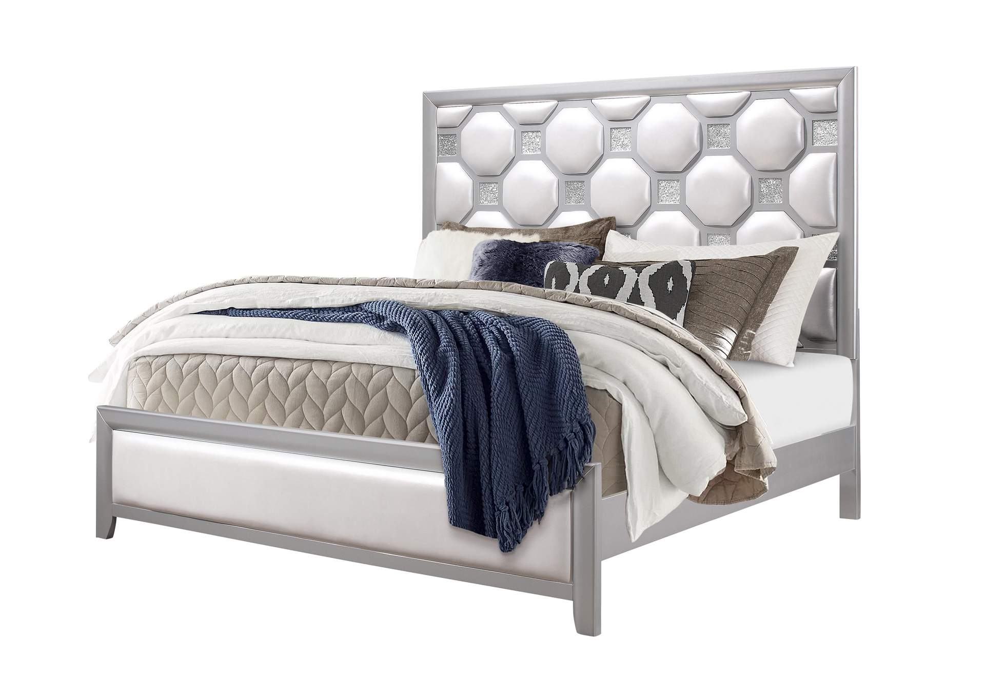 White/Silver Kylie King Bed,Global Furniture USA