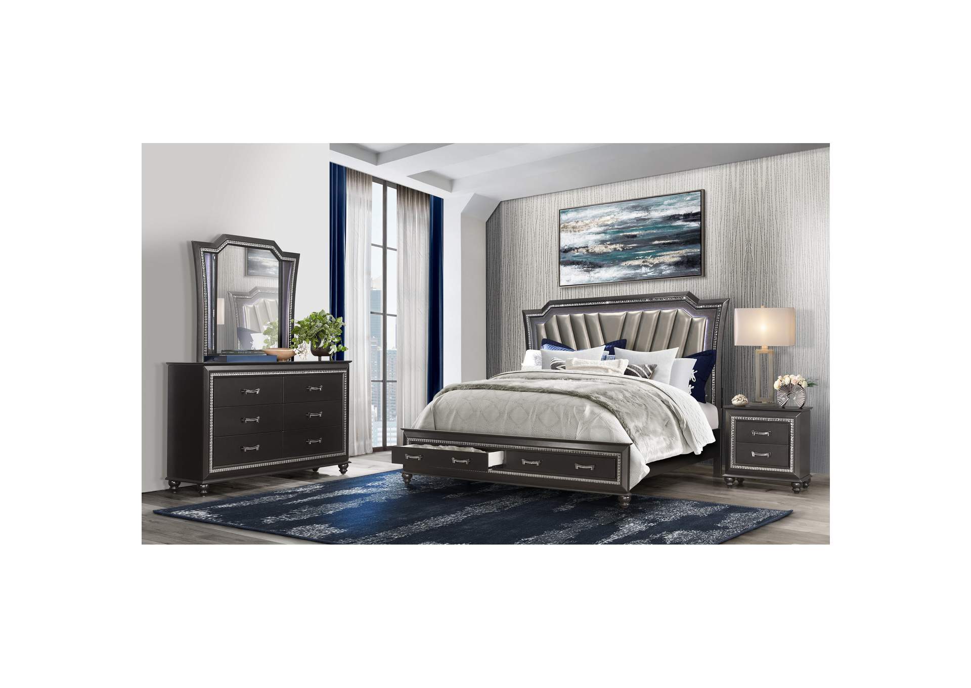 Metallica Silver Queen Bed,Global Furniture USA