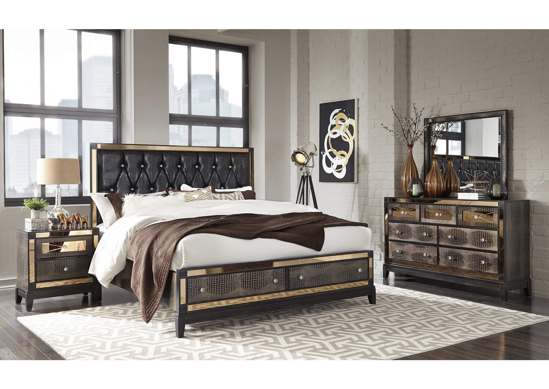 Chocolate Mirror Queen Bed,Global Furniture USA