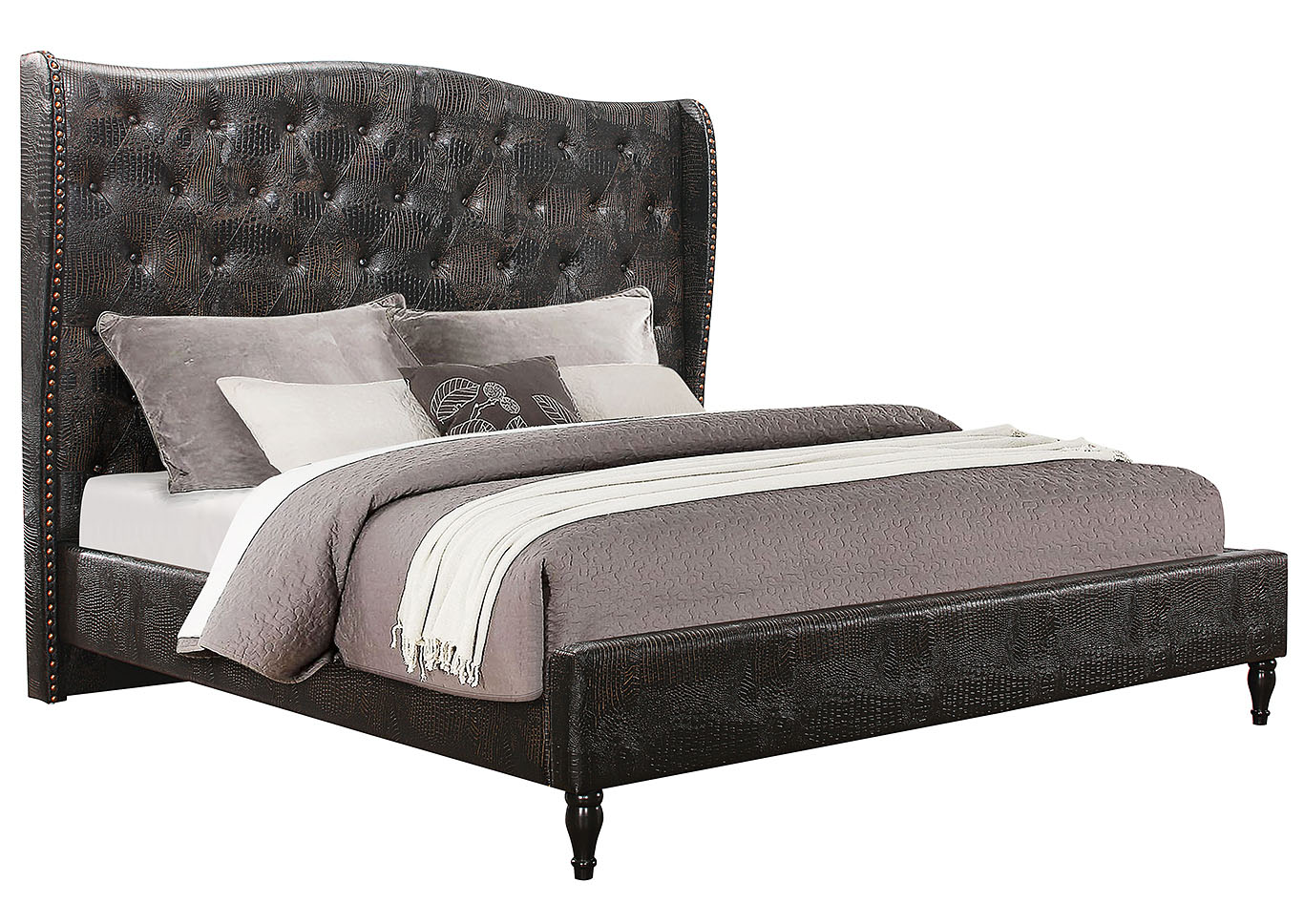 Mirror Chocolate Queen Upholstered Platform Bed,Global Furniture USA